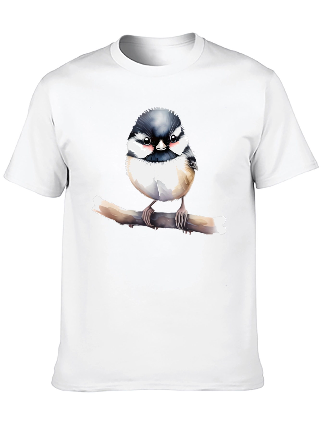 Cute Bird on Branch Graphic Black T-Shirt