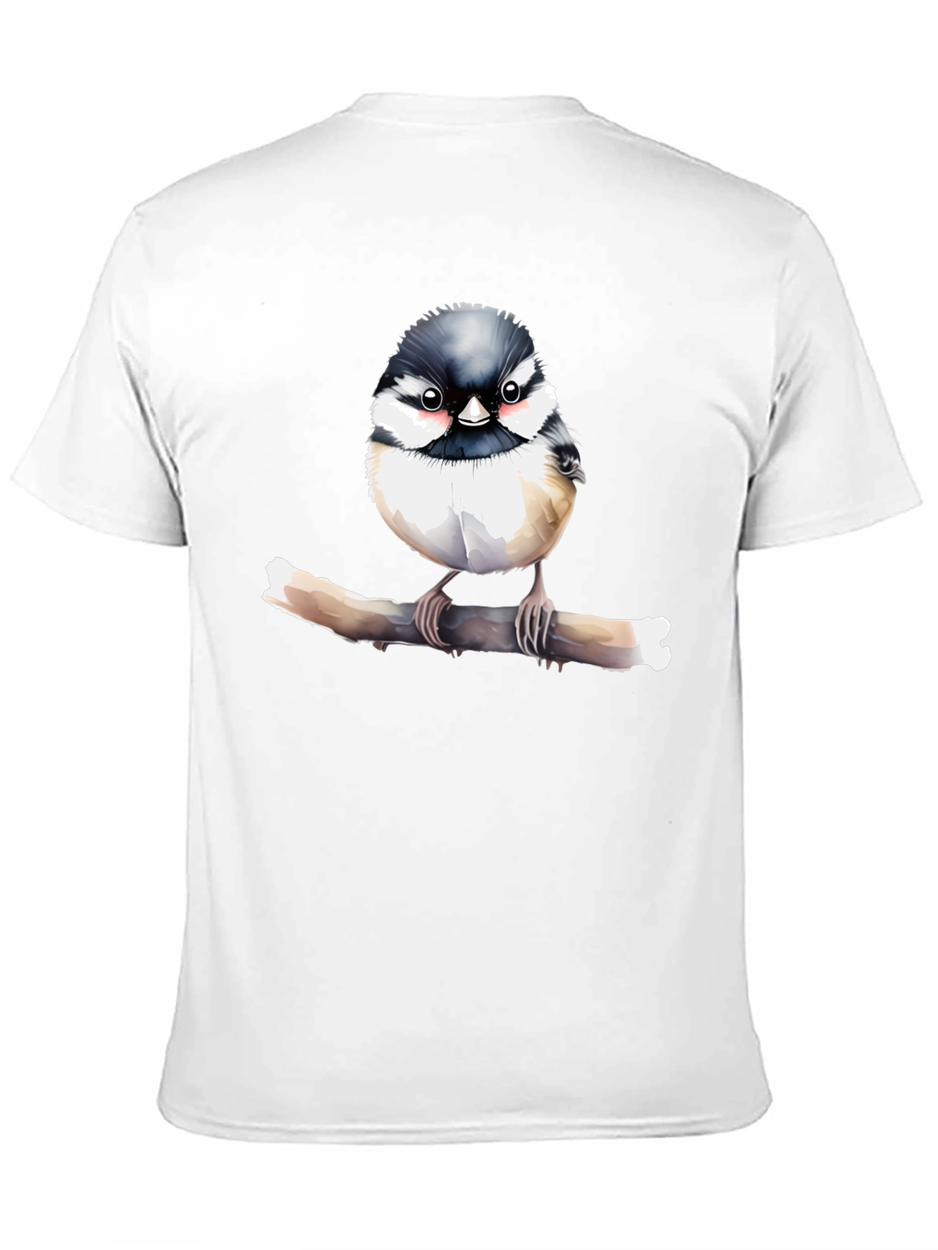 Cute Bird on Branch Graphic Black T-Shirt