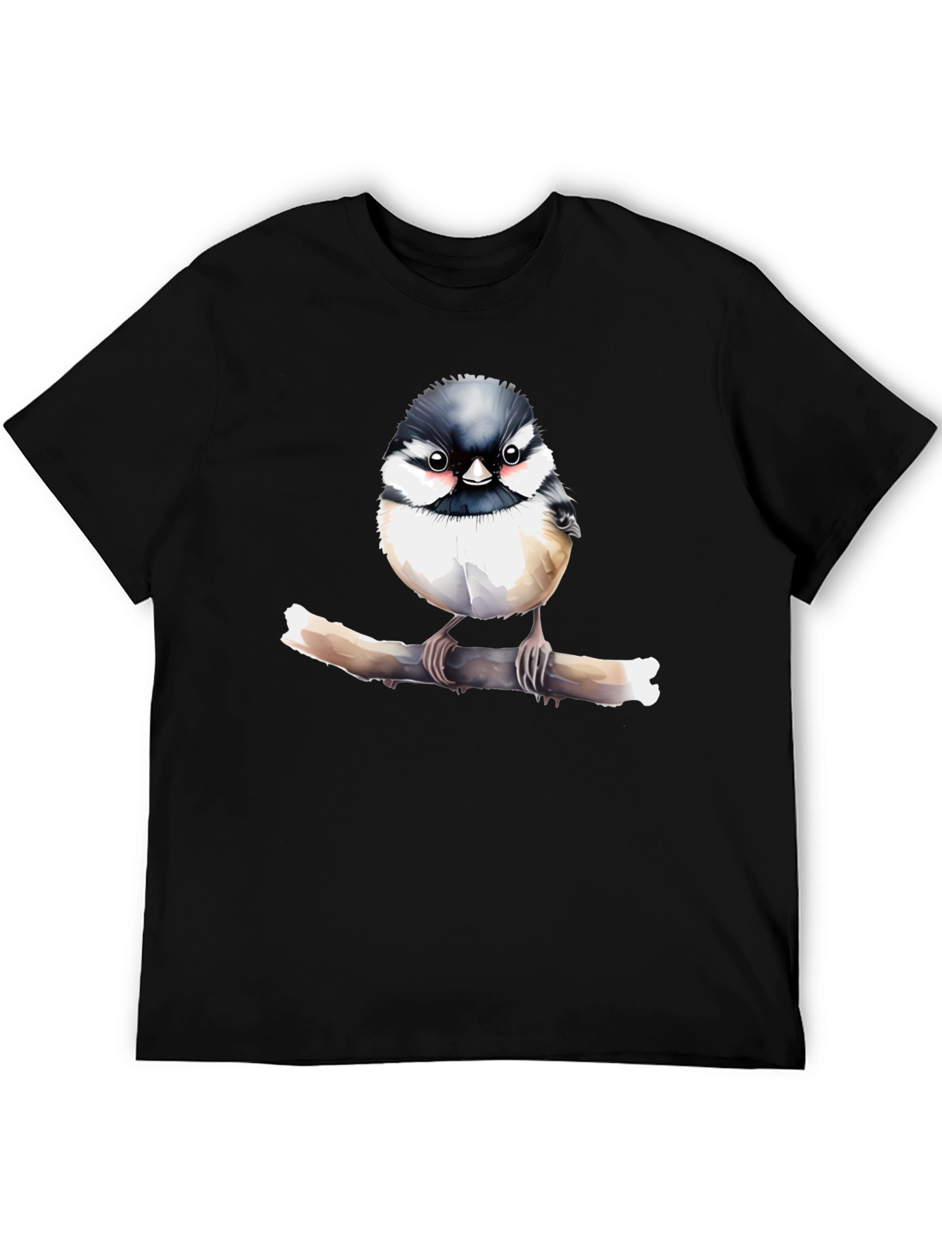 Cute Bird on Branch Graphic Black T-Shirt