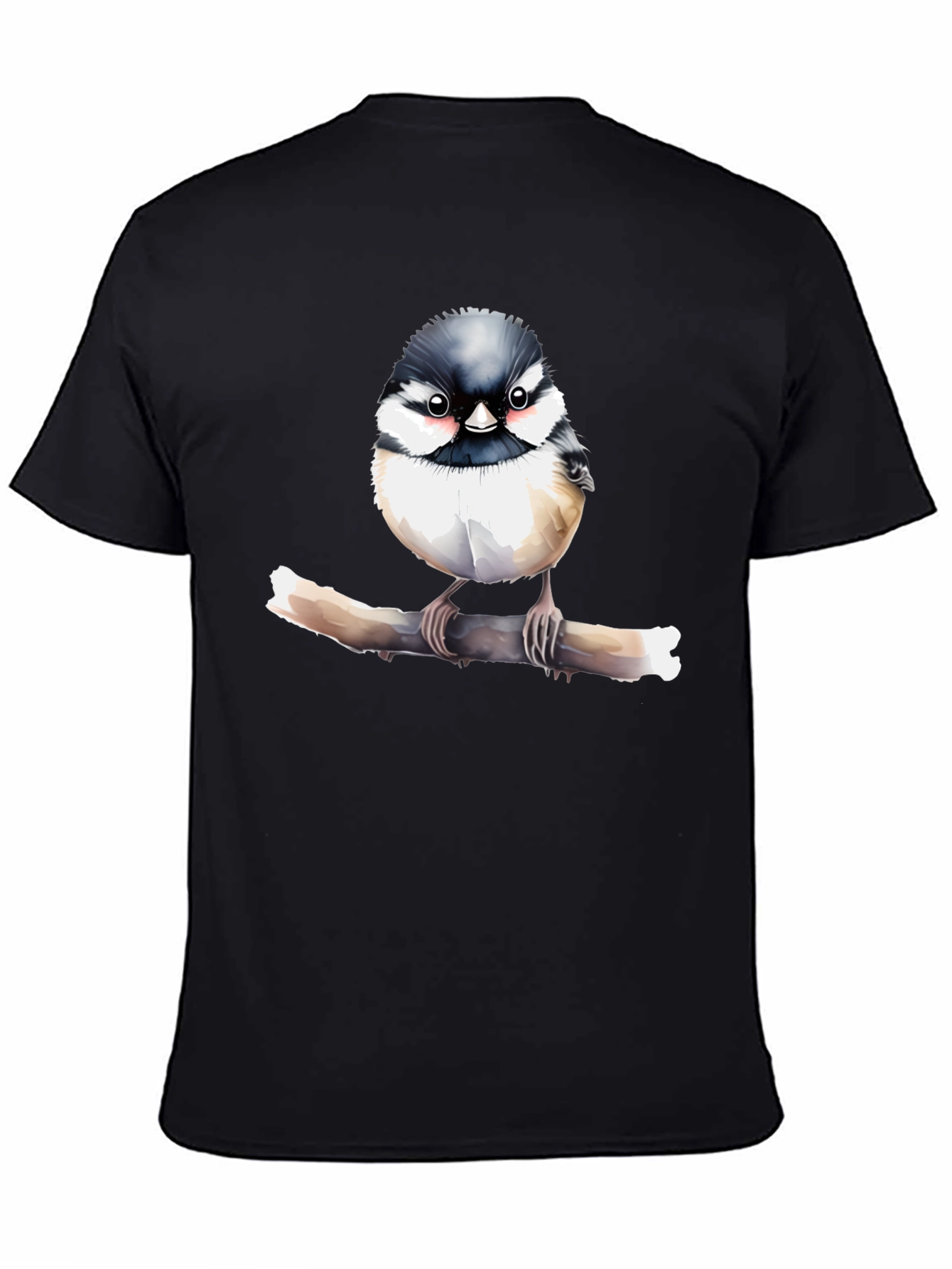 Cute Bird on Branch Graphic Black T-Shirt