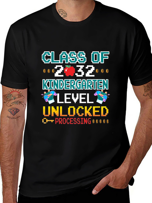 Class of 2032 Kindergarten Level Unlocked Black T-Shirt