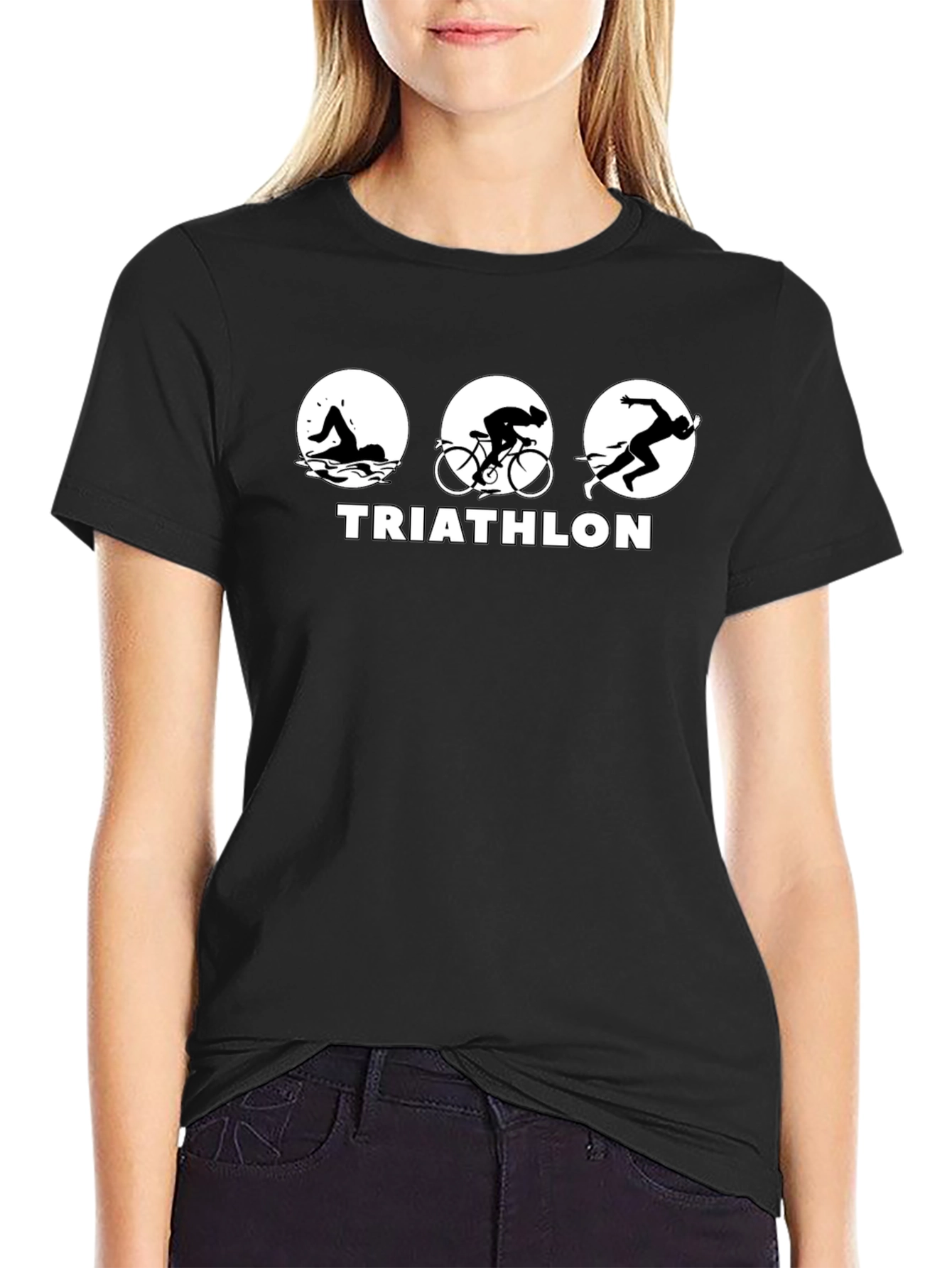 Triathlon Black T-Shirt - Swim Bike Run