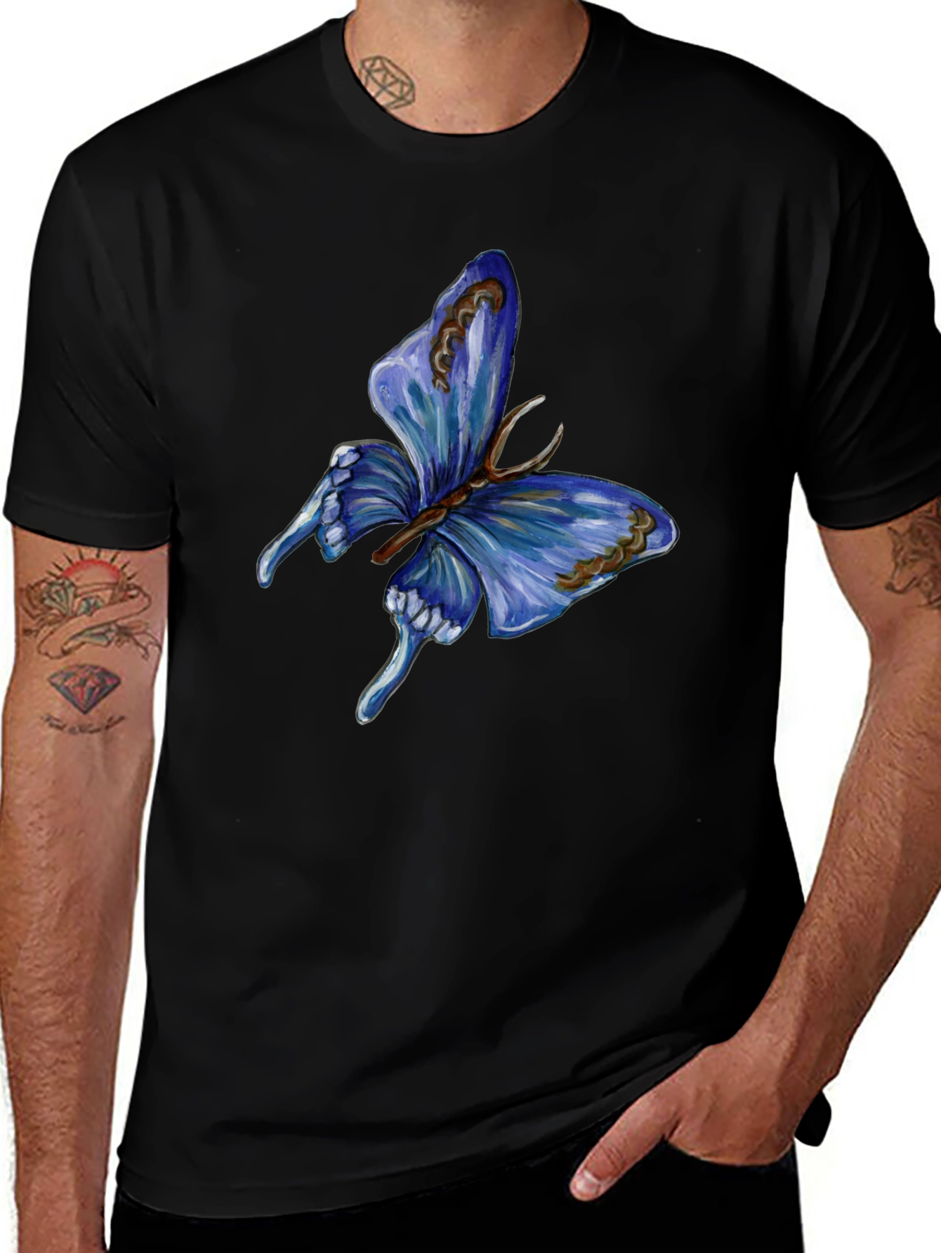 Butterfly Graphic Print Black T-Shirt for Men