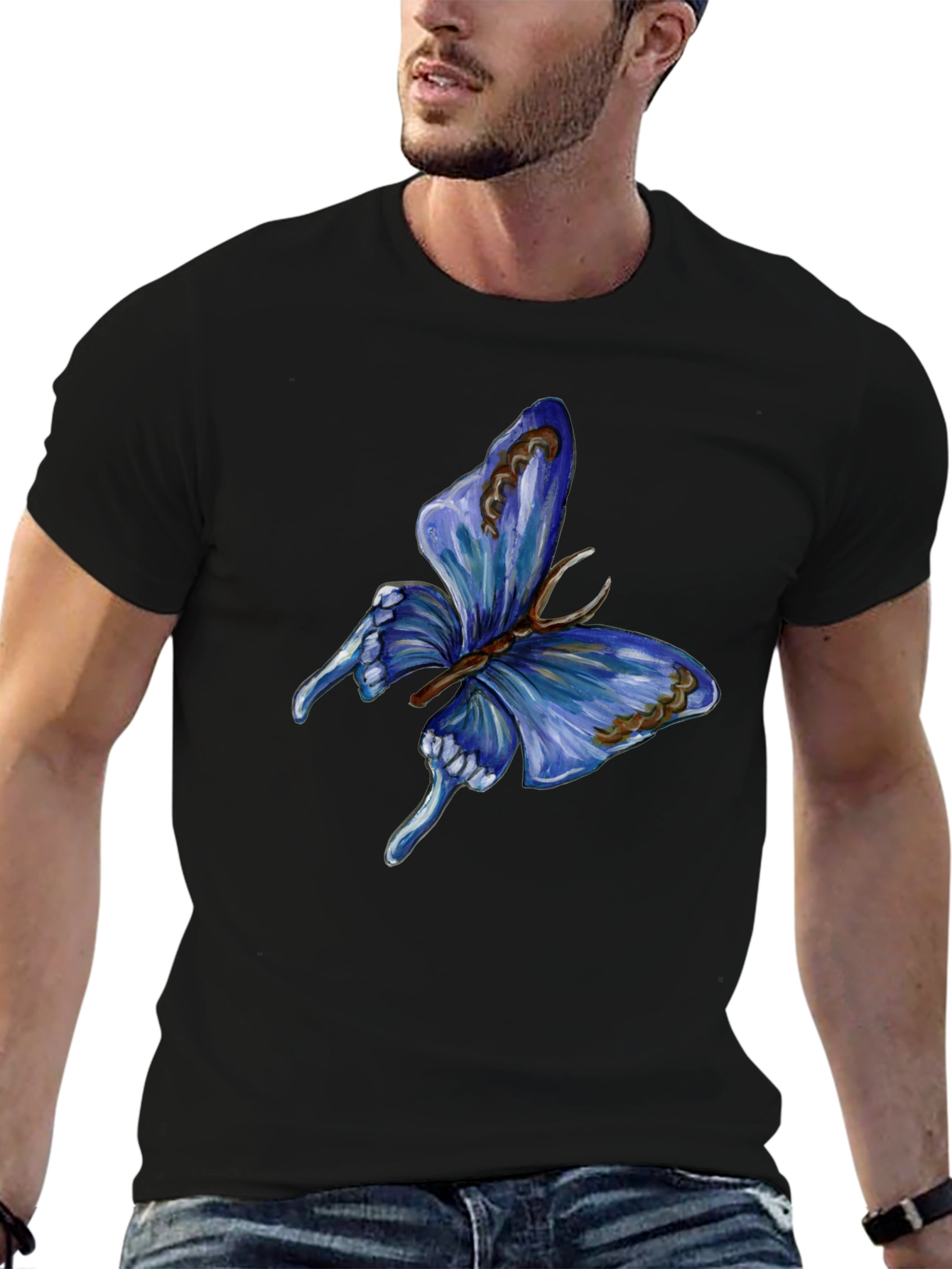 Butterfly Graphic Print Black T-Shirt for Men