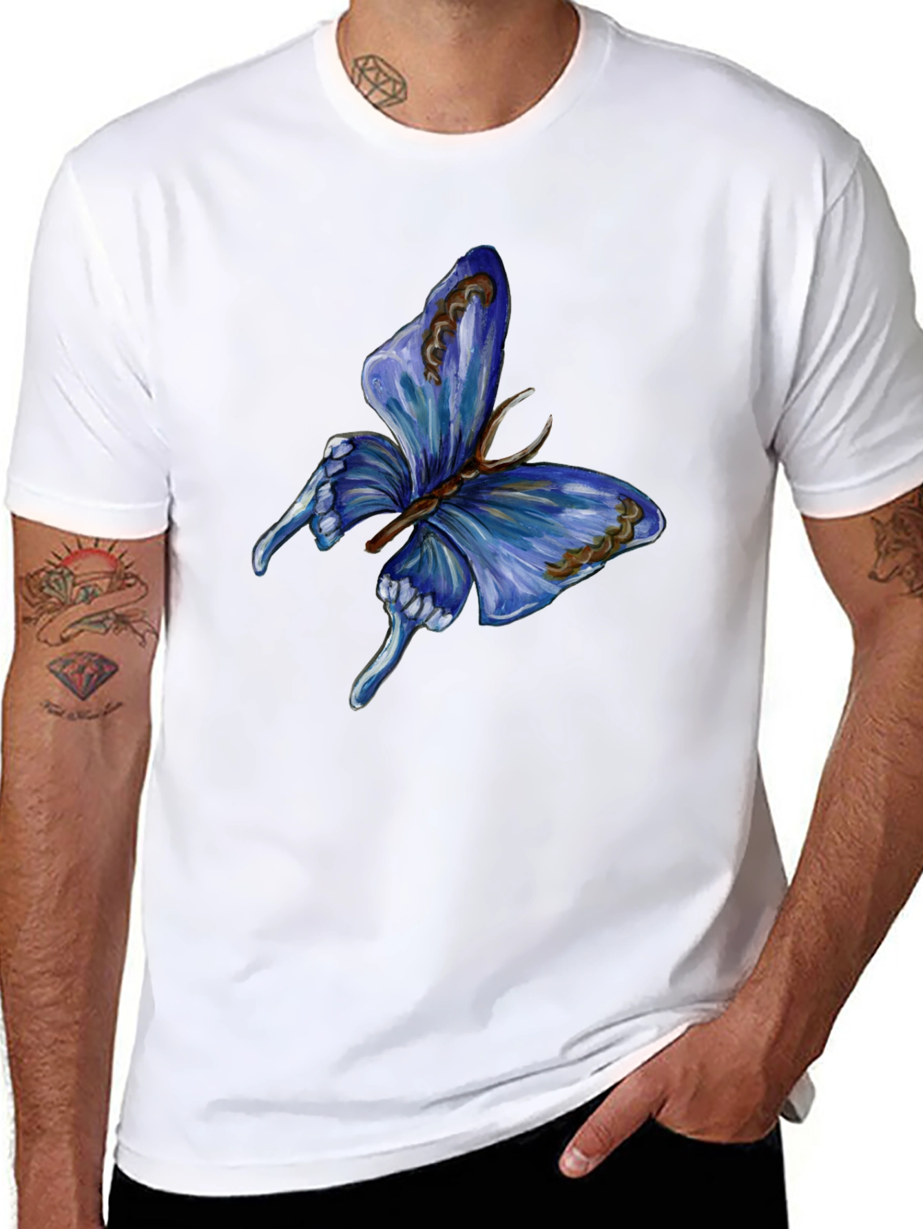 Butterfly Graphic Print Black T-Shirt for Men