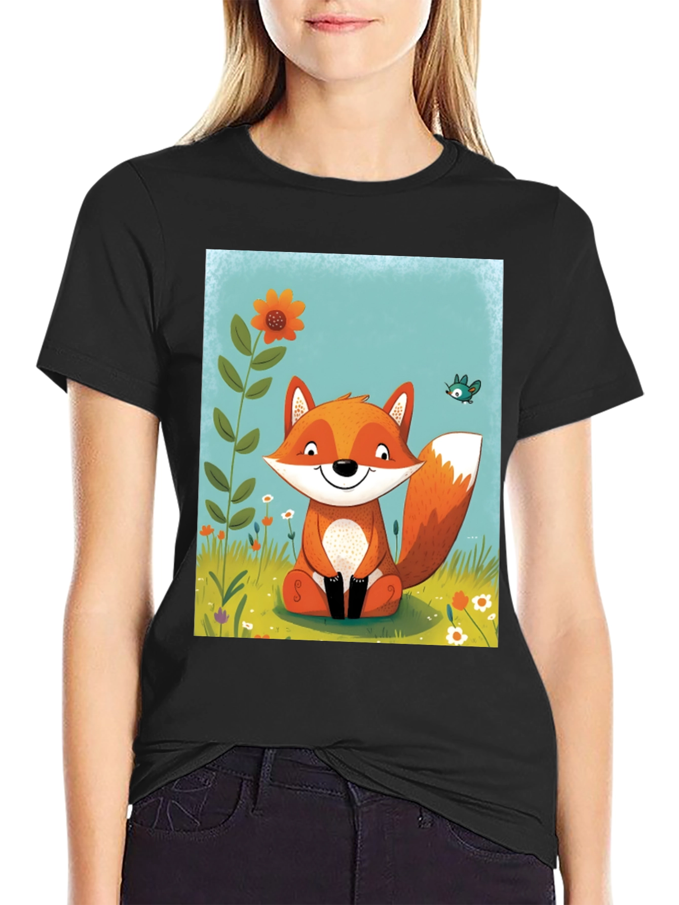Fox Graphic Tee - Whimsical Cartoon Style