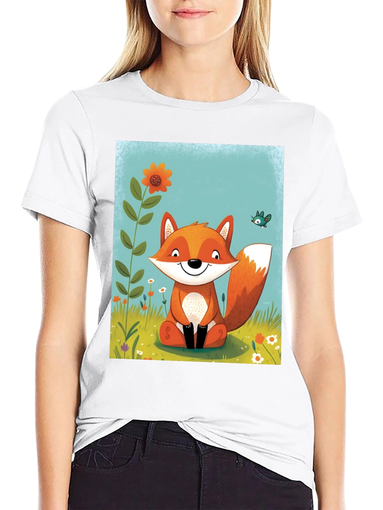 Fox Graphic Tee - Whimsical Cartoon Style