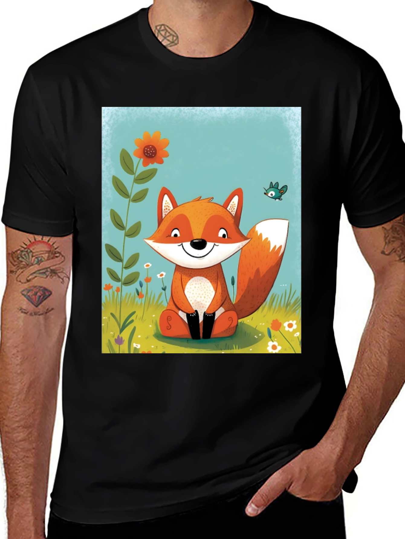 Fox Graphic Tee - Whimsical Cartoon Style