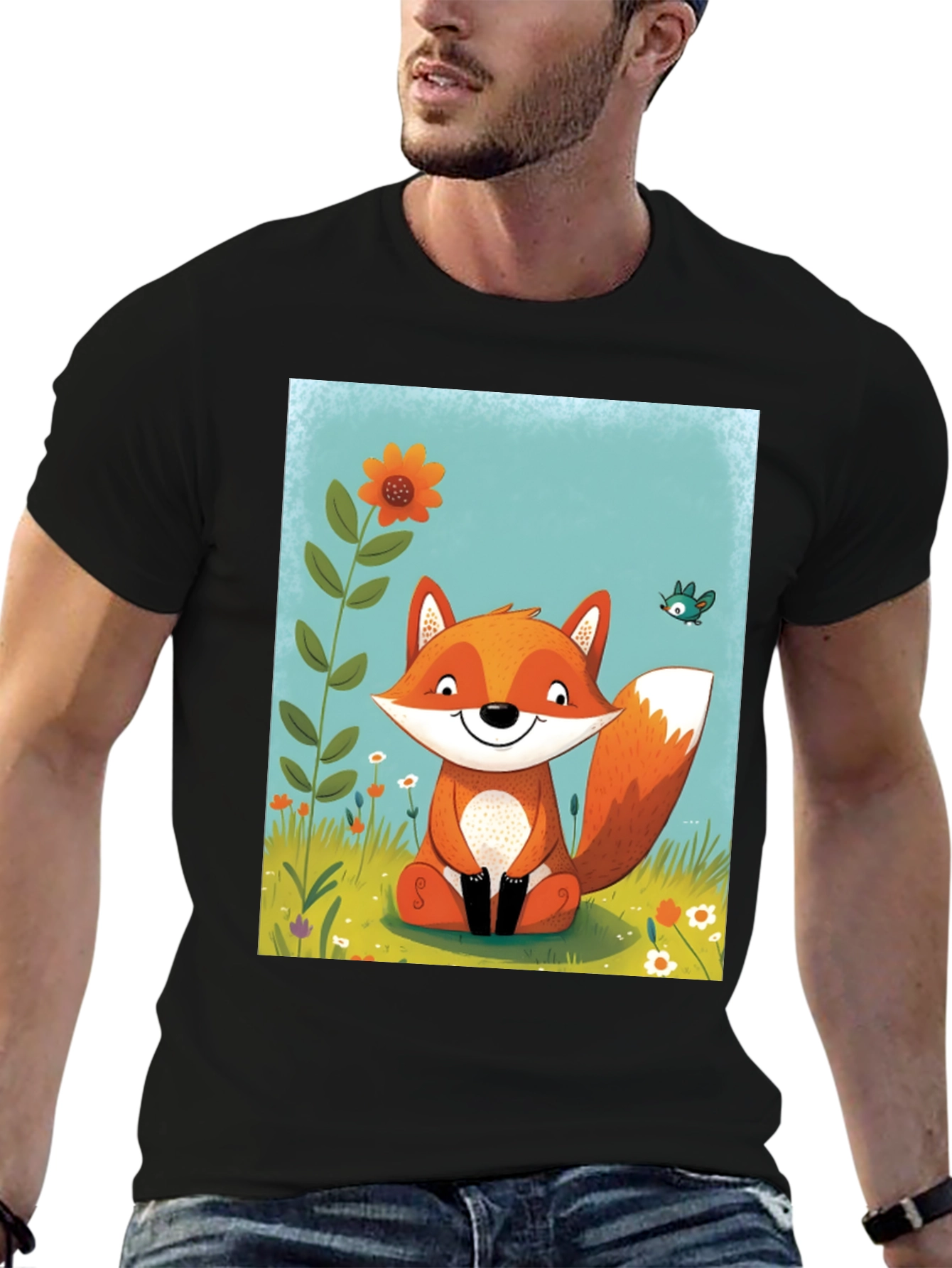 Fox Graphic Tee - Whimsical Cartoon Style