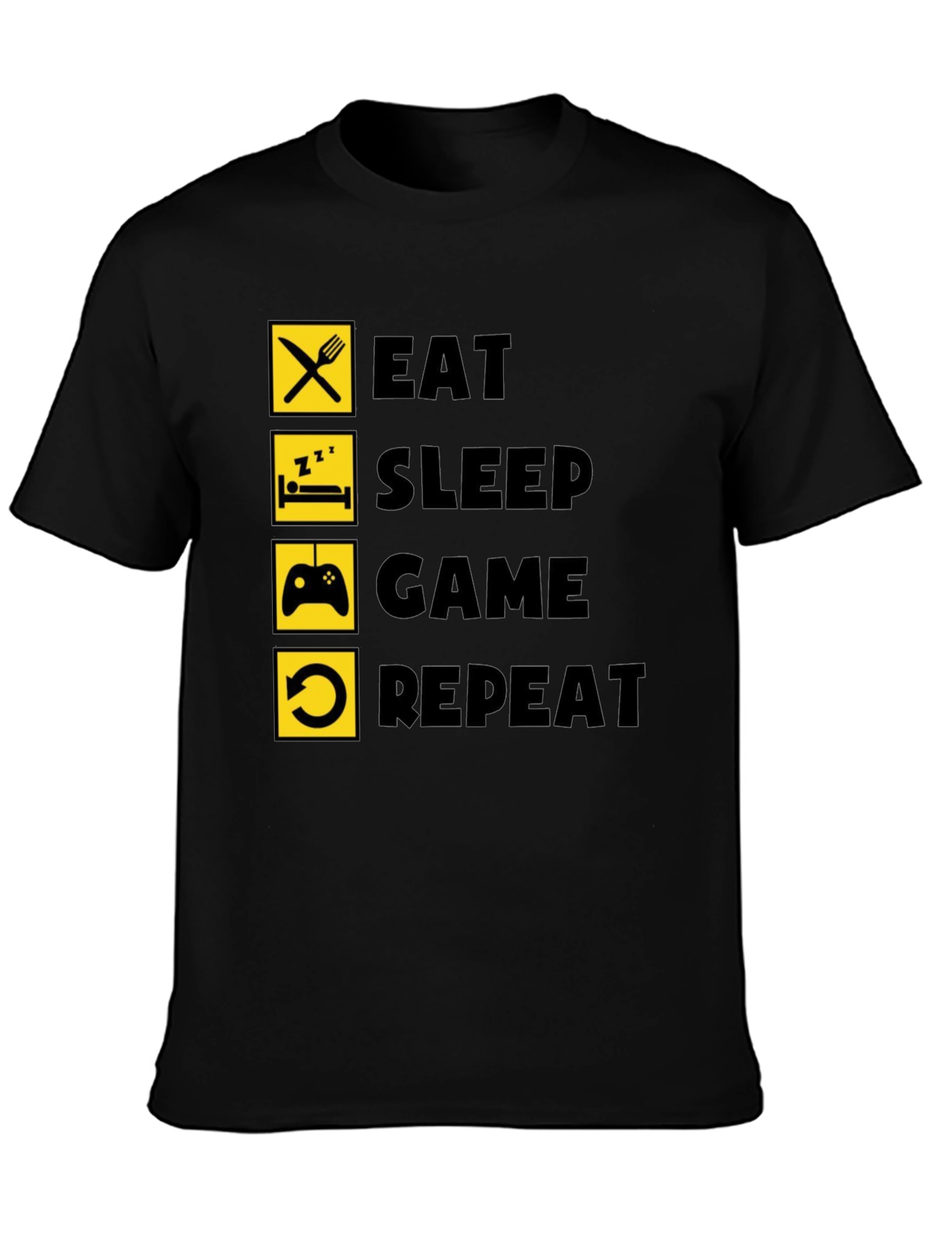 Eat Sleep Game Repeat Black Graphic Tee