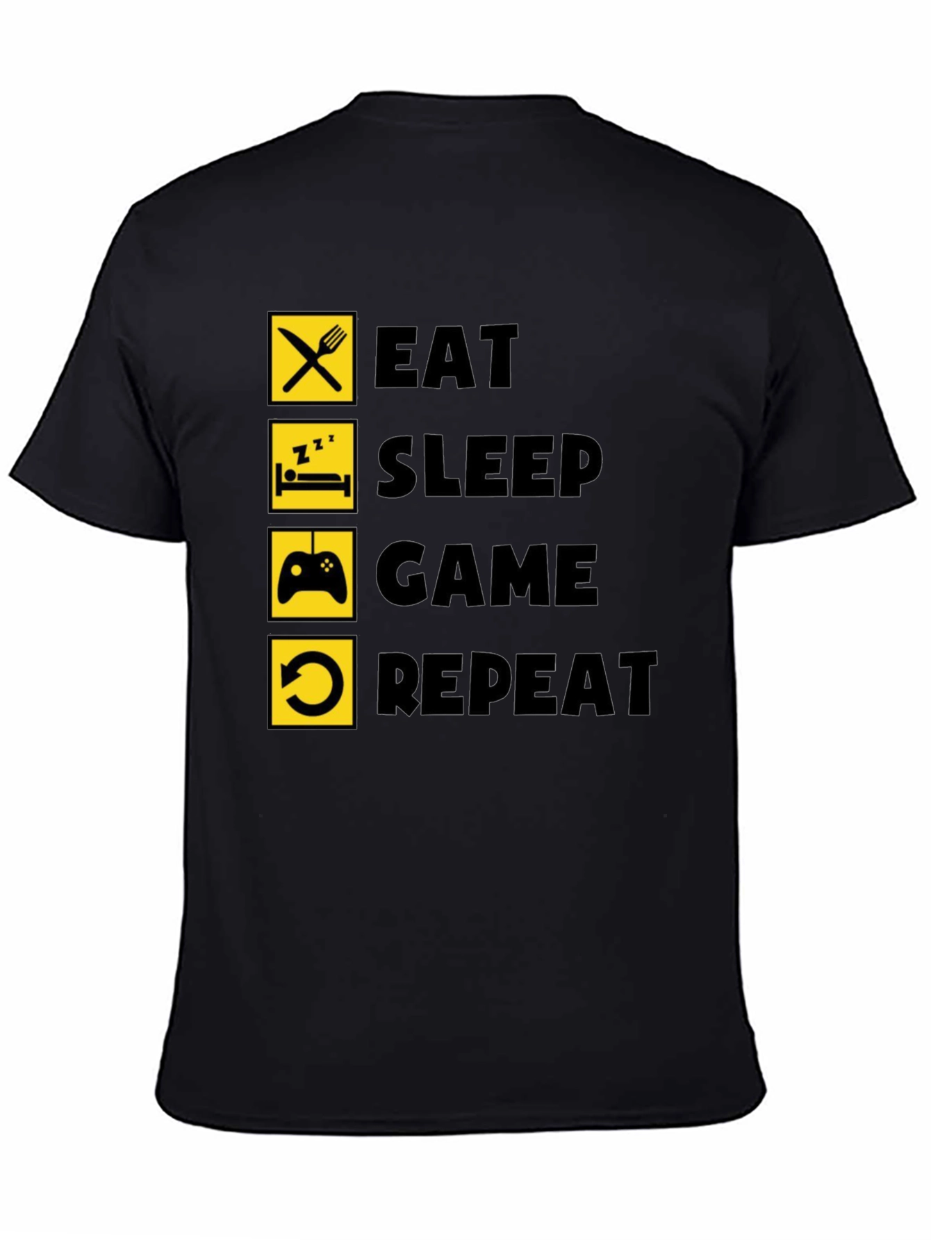 Eat Sleep Game Repeat Black Graphic Tee