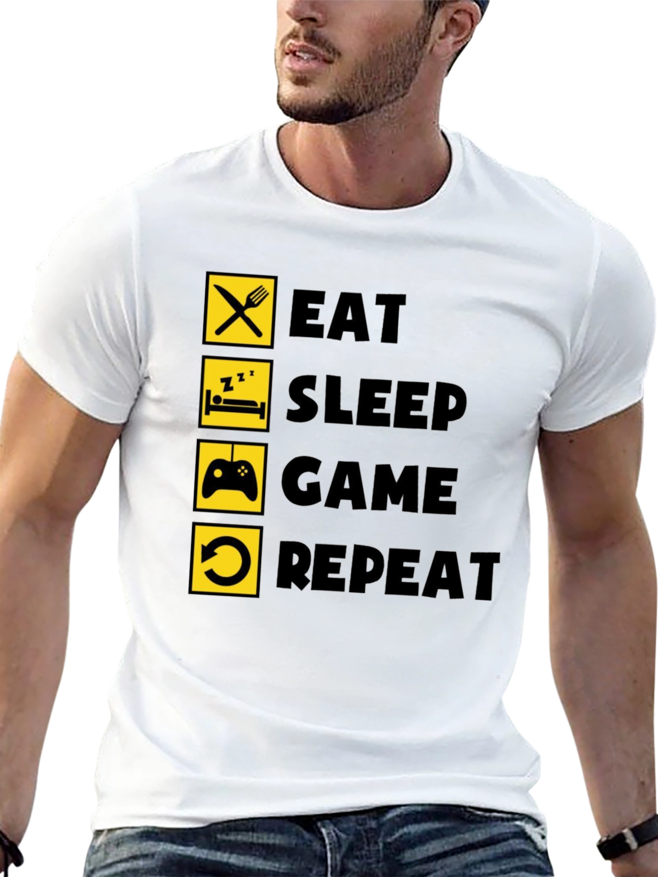 Eat Sleep Game Repeat Black Graphic Tee