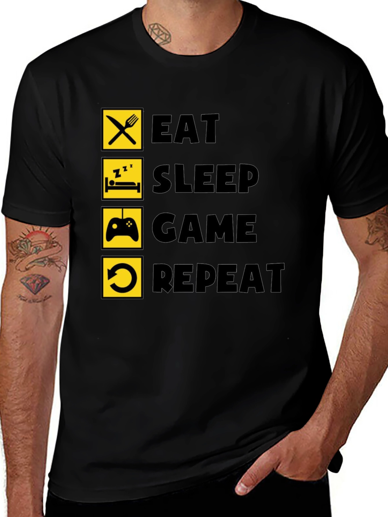 Eat Sleep Game Repeat Black Graphic Tee