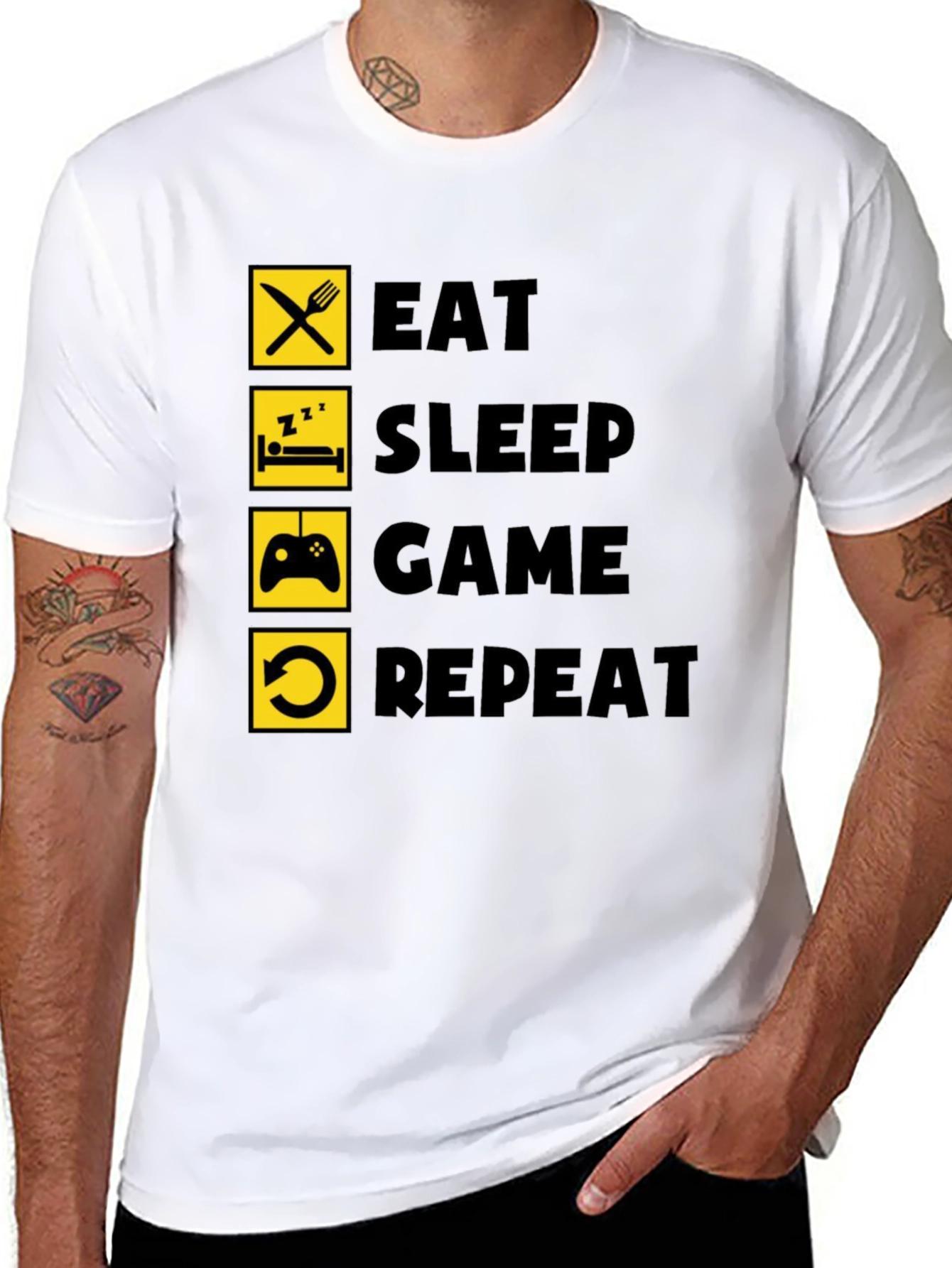 Eat Sleep Game Repeat Black Graphic Tee