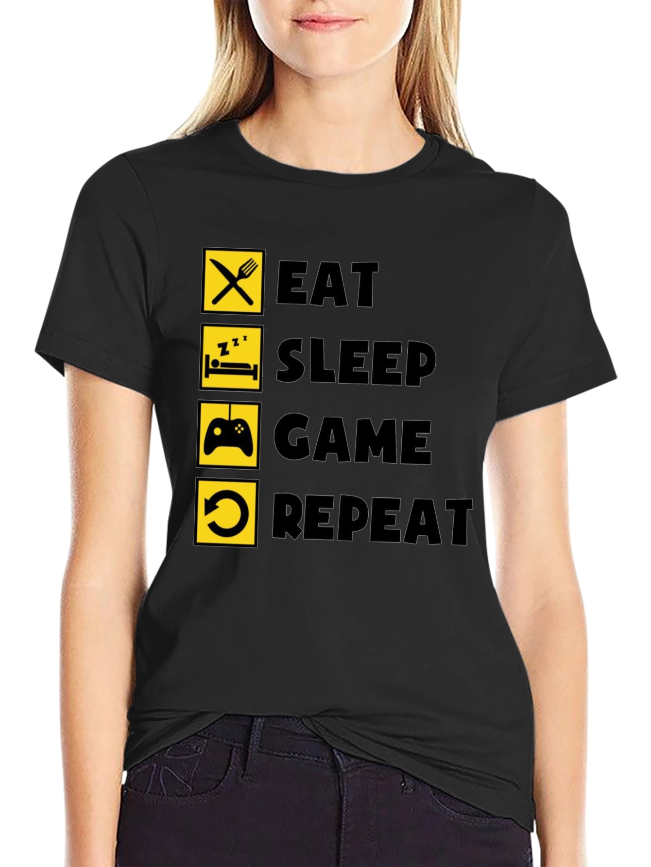 Eat Sleep Game Repeat Black Graphic Tee
