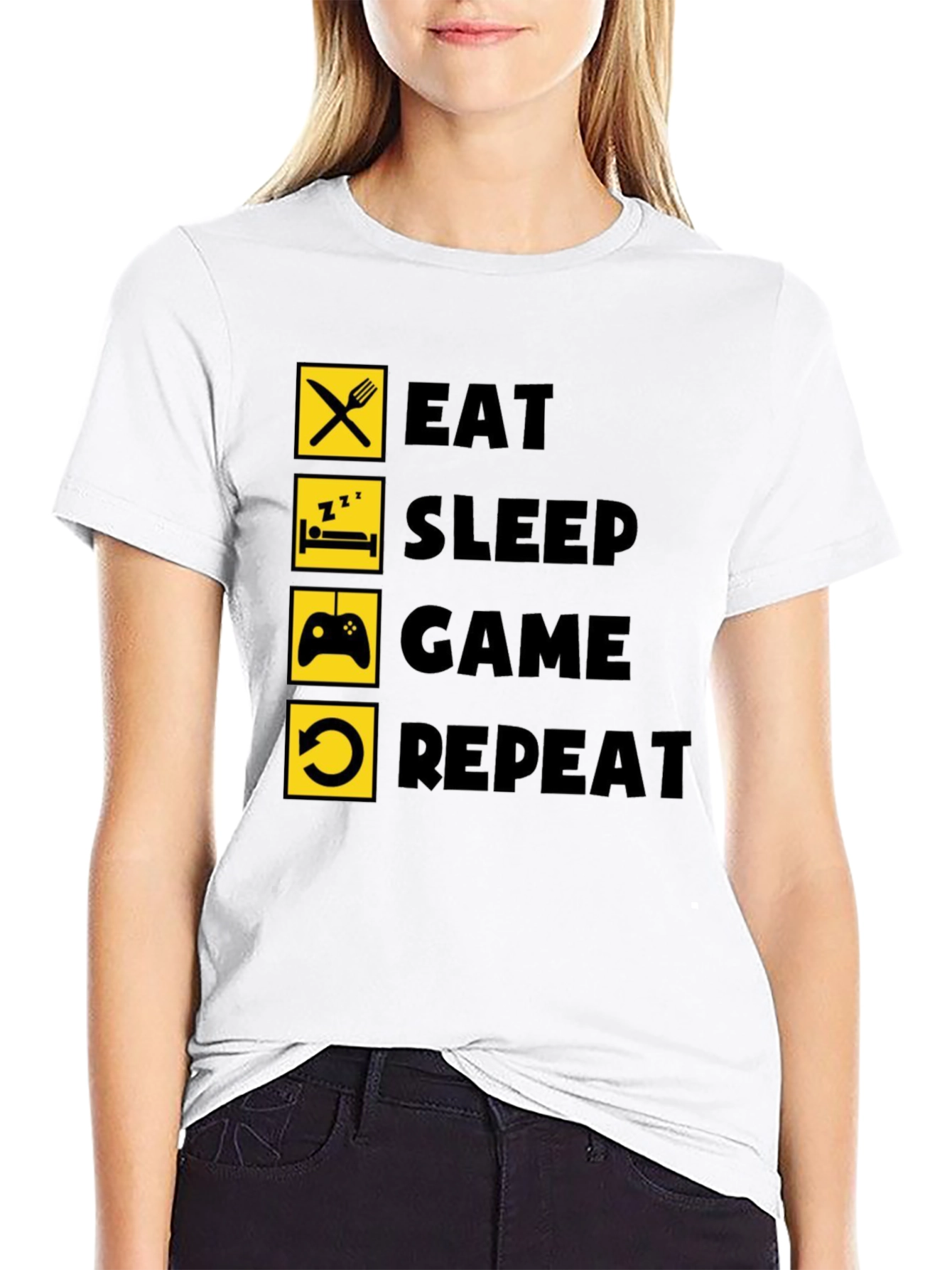 Eat Sleep Game Repeat Black Graphic Tee