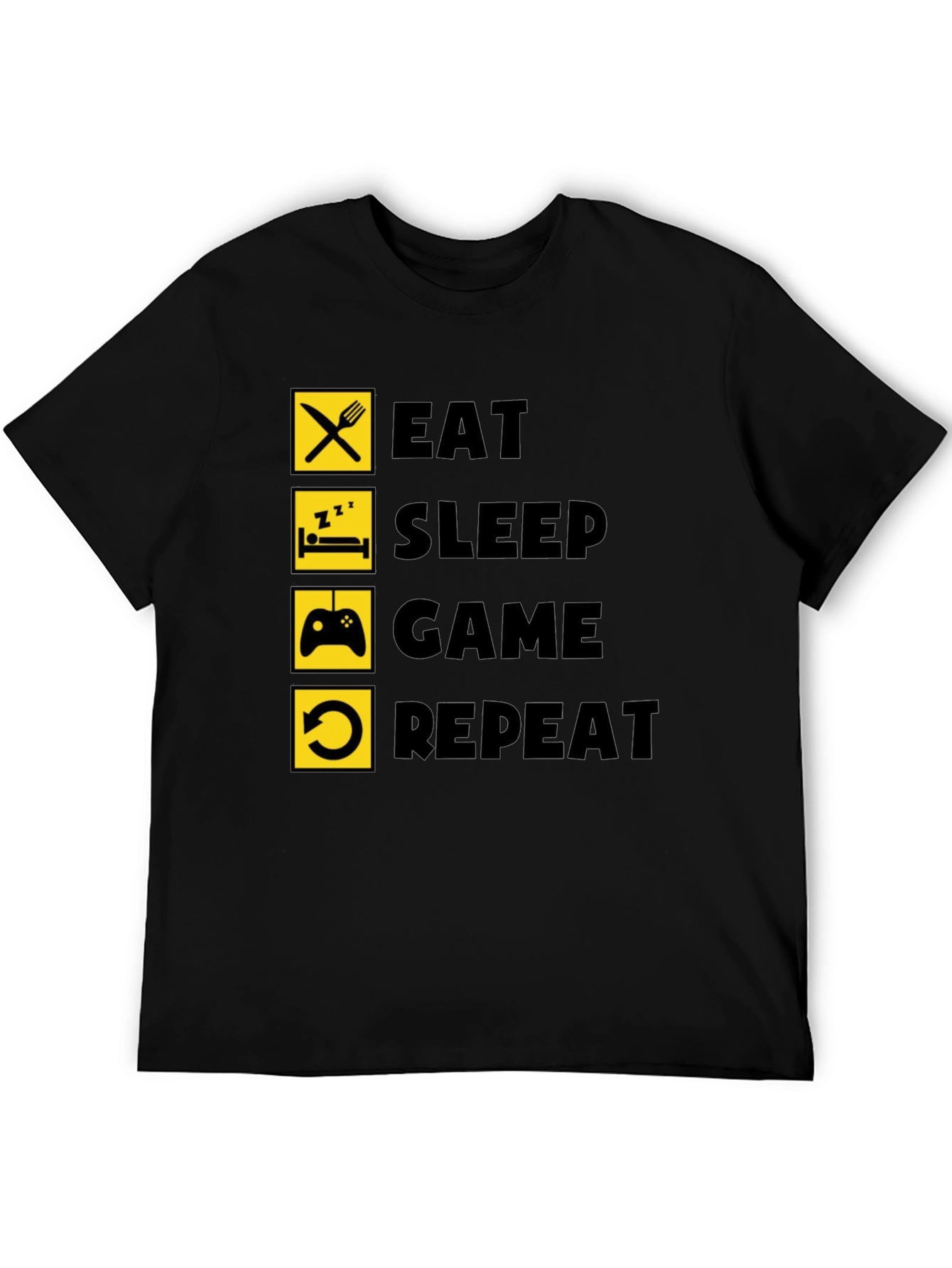 Eat Sleep Game Repeat Black Graphic Tee