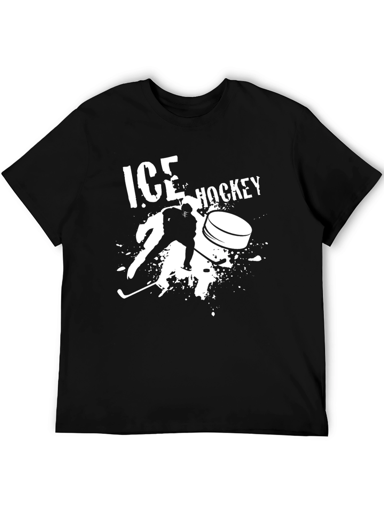 Ice Hockey Graphic Tee - Black Cotton T-Shirt