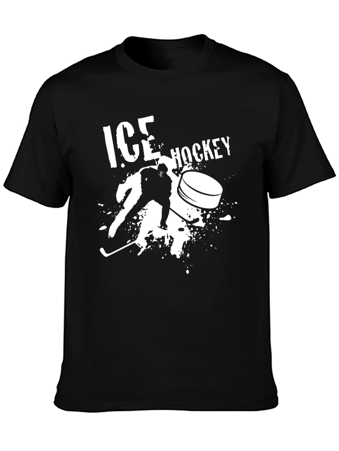 Ice Hockey Graphic Tee - Black Cotton T-Shirt
