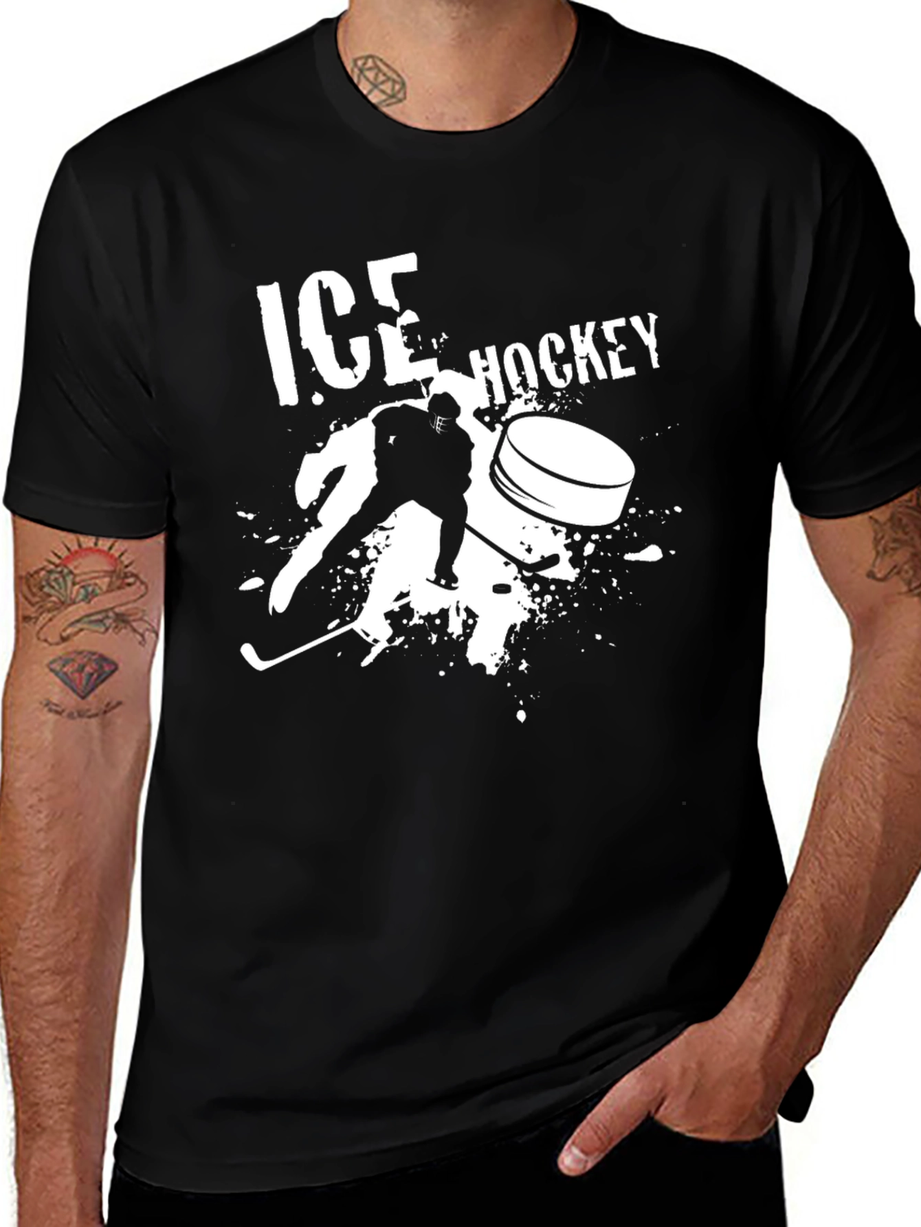 Ice Hockey Graphic Tee - Black Cotton T-Shirt