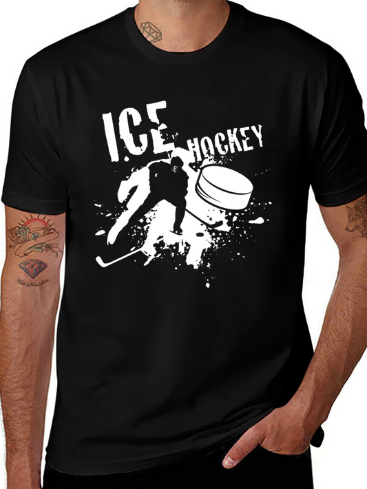 Ice Hockey Graphic Tee - Black Cotton T-Shirt