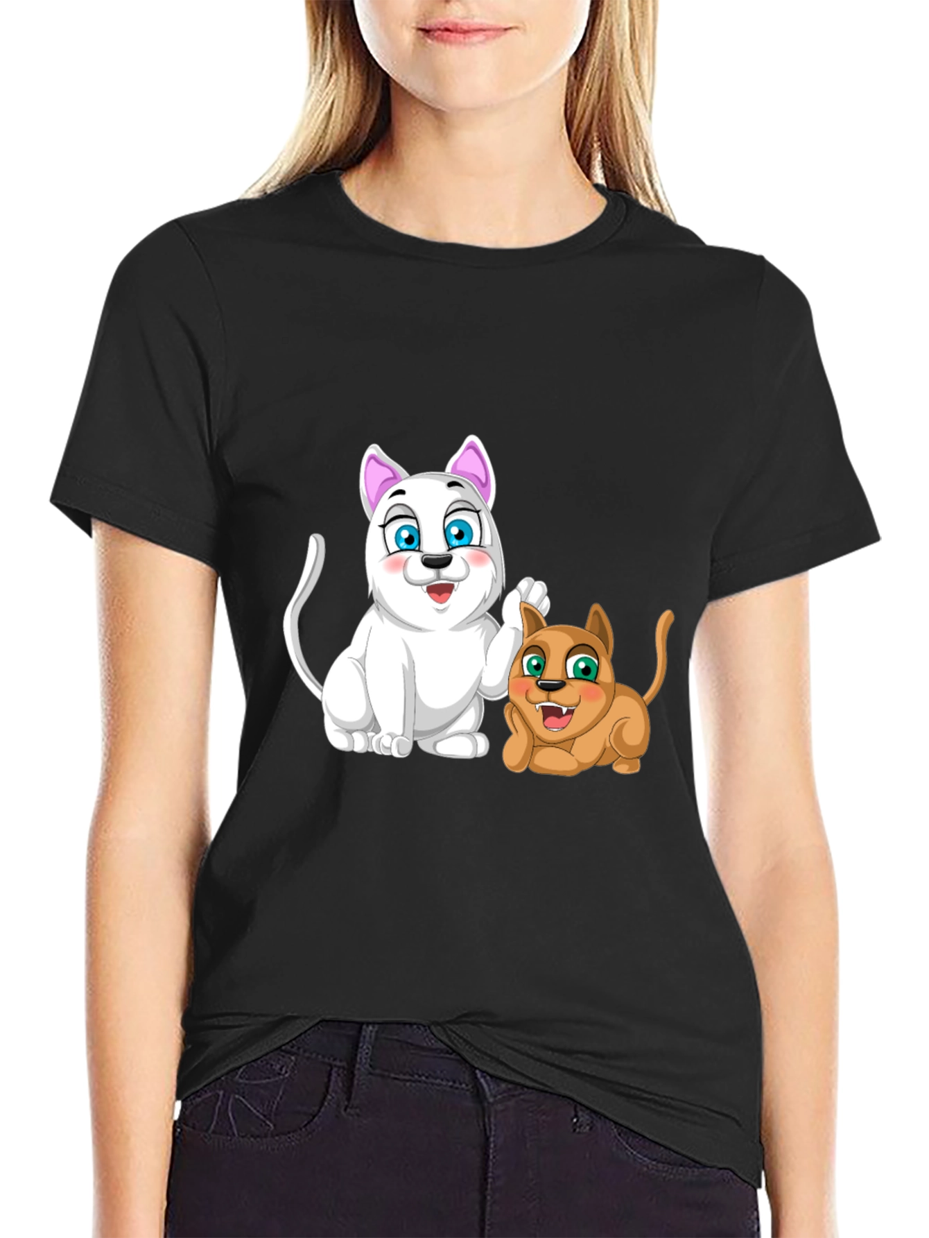 Cartoon Cats Black T-Shirt