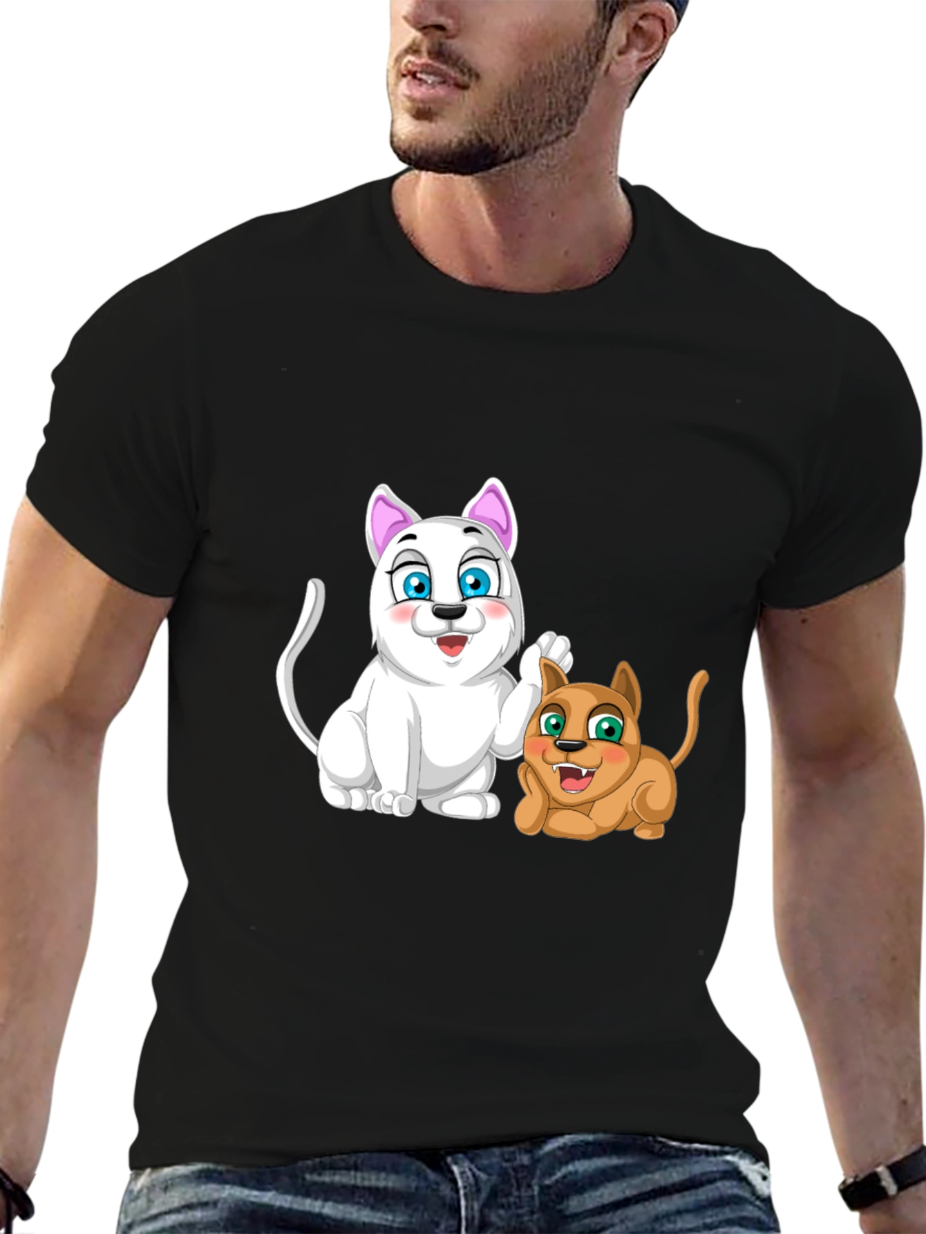 Cartoon Cats Black T-Shirt