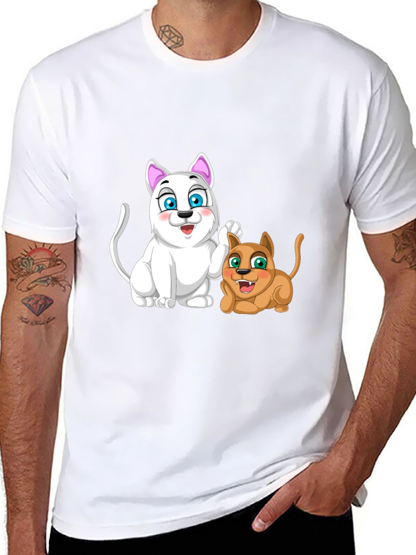 Cartoon Cats Black T-Shirt