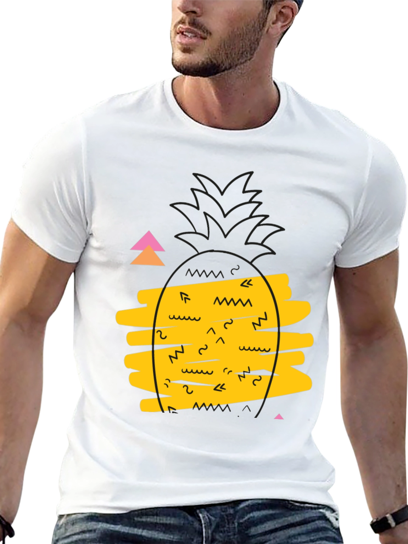 Retro Pineapple Graphic Tee - Black Cotton Casual T-Shirt