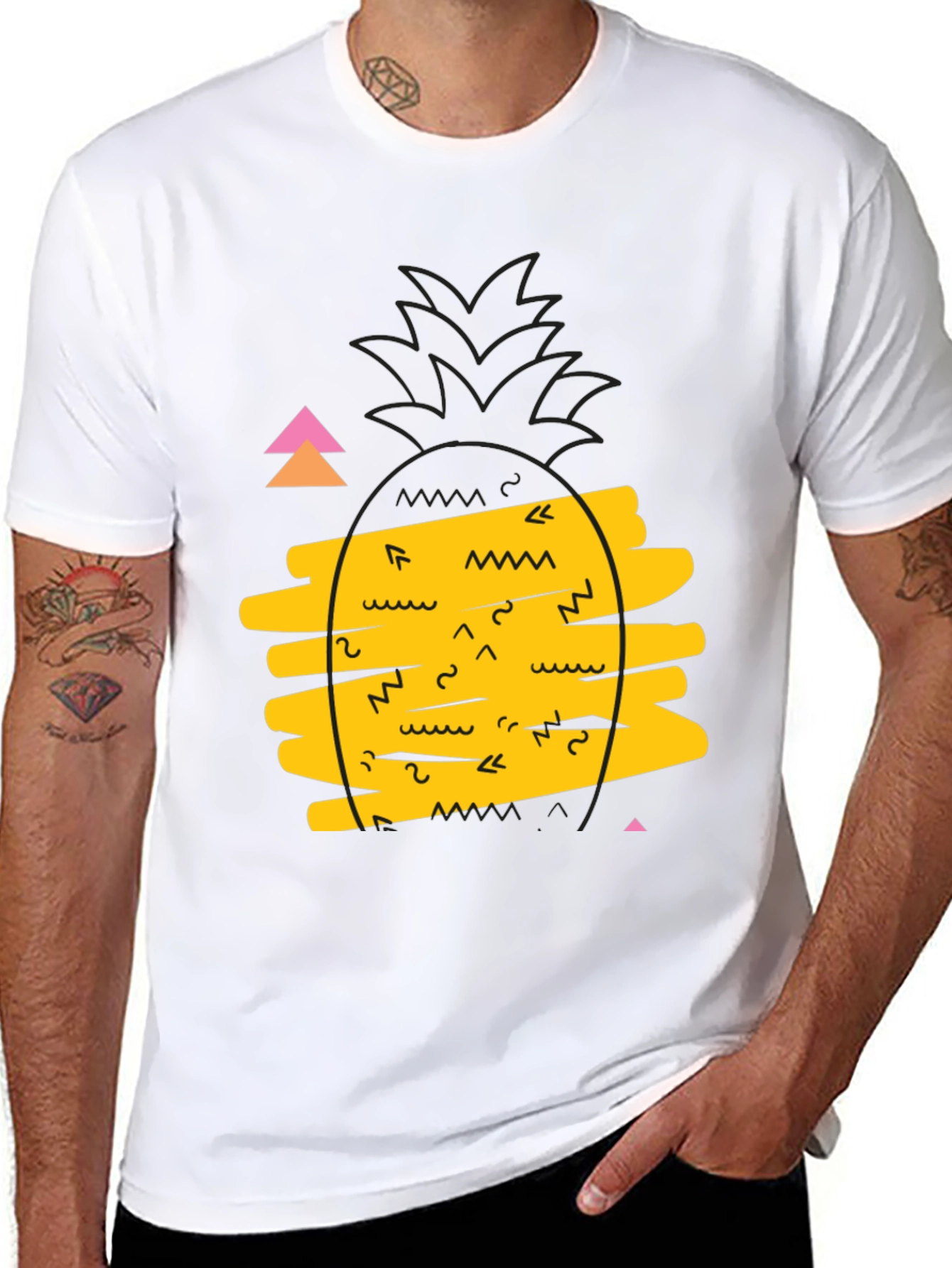 Retro Pineapple Graphic Tee - Black Cotton Casual T-Shirt