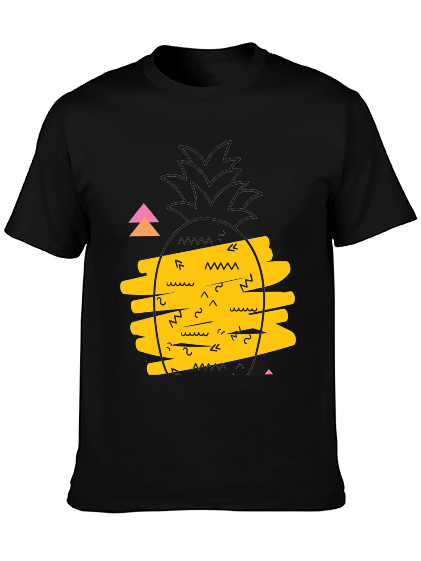 Retro Pineapple Graphic Tee - Black Cotton Casual T-Shirt