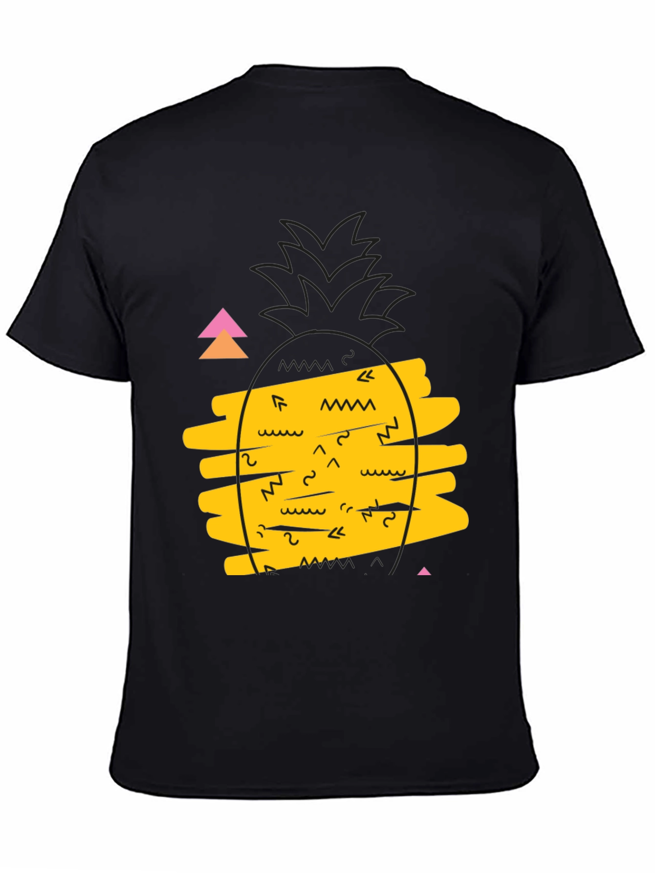 Retro Pineapple Graphic Tee - Black Cotton Casual T-Shirt