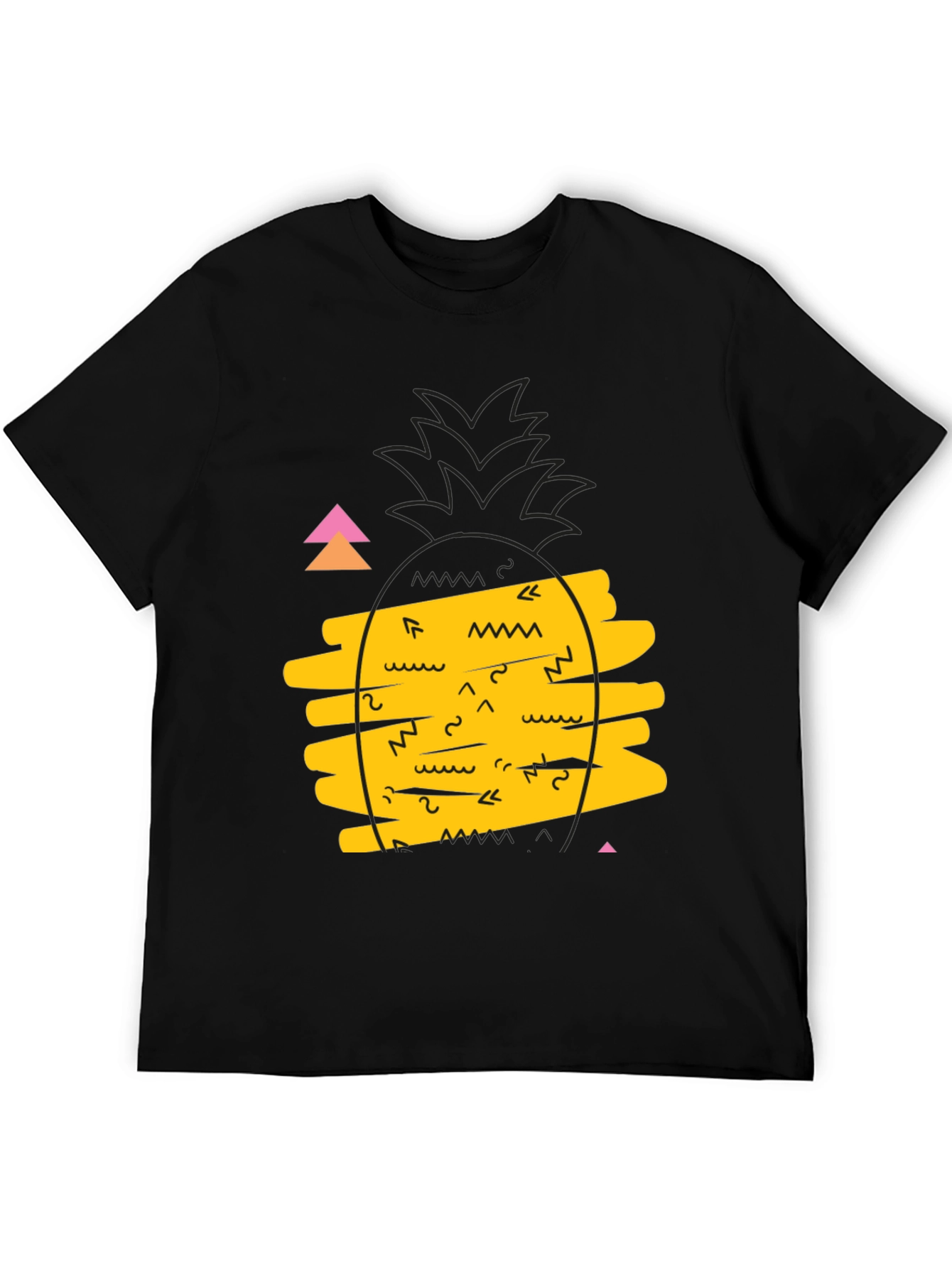 Retro Pineapple Graphic Tee - Black Cotton Casual T-Shirt