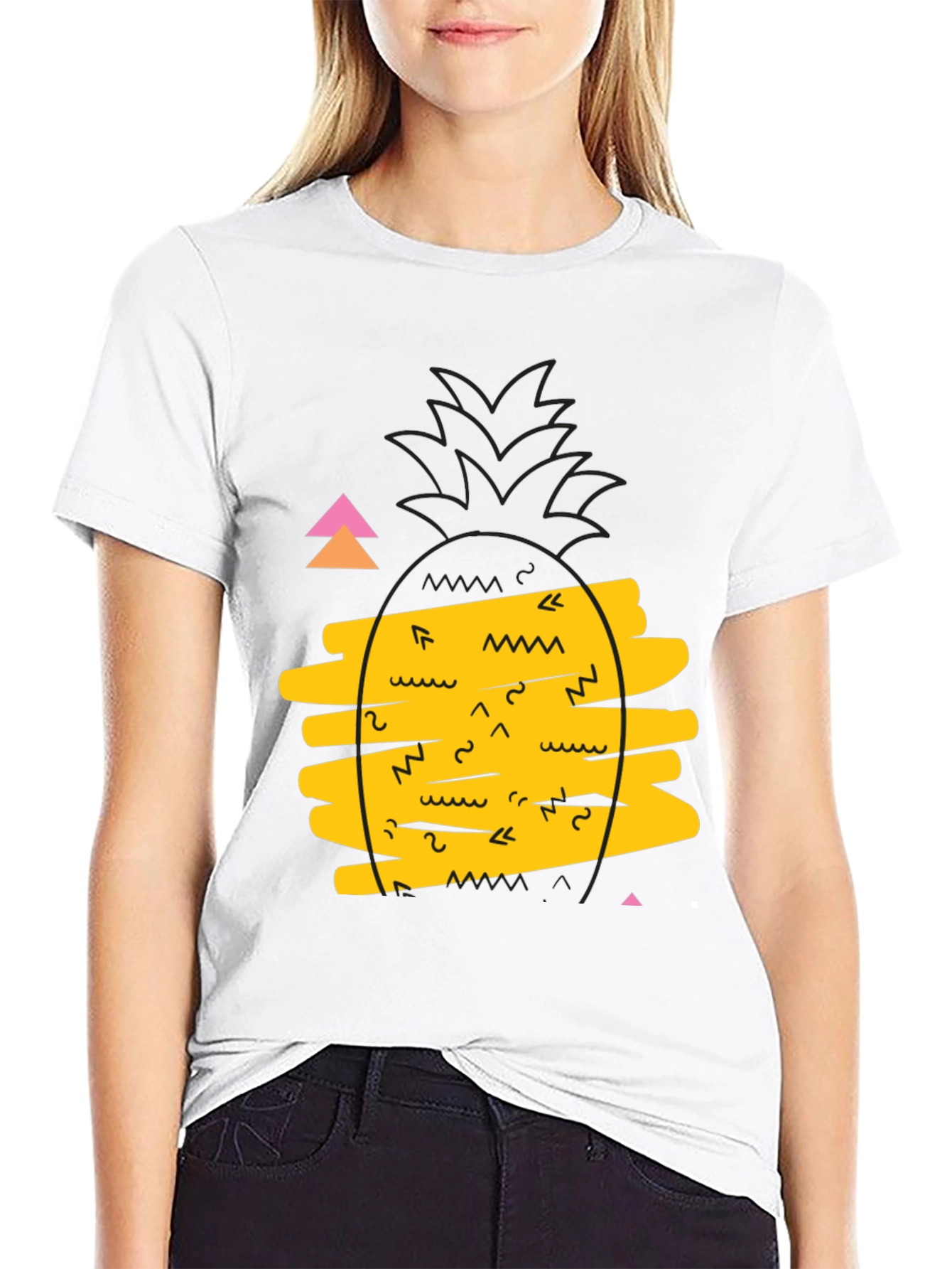Retro Pineapple Graphic Tee - Black Cotton Casual T-Shirt