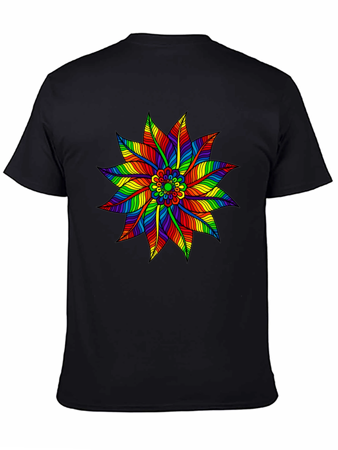 Rainbow Flower Graphic Tee - Stylish Black T-Shirt