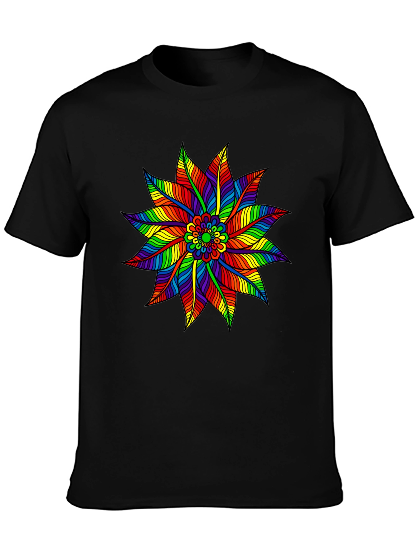 Rainbow Flower Graphic Tee - Stylish Black T-Shirt