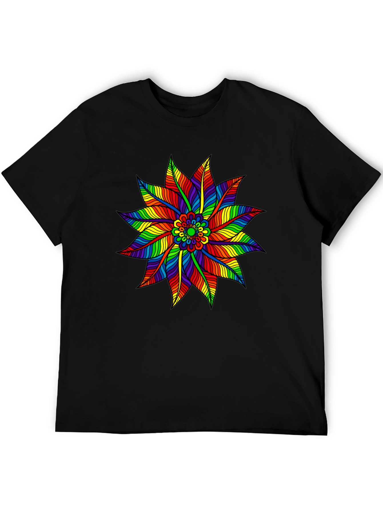 Rainbow Flower Graphic Tee - Stylish Black T-Shirt