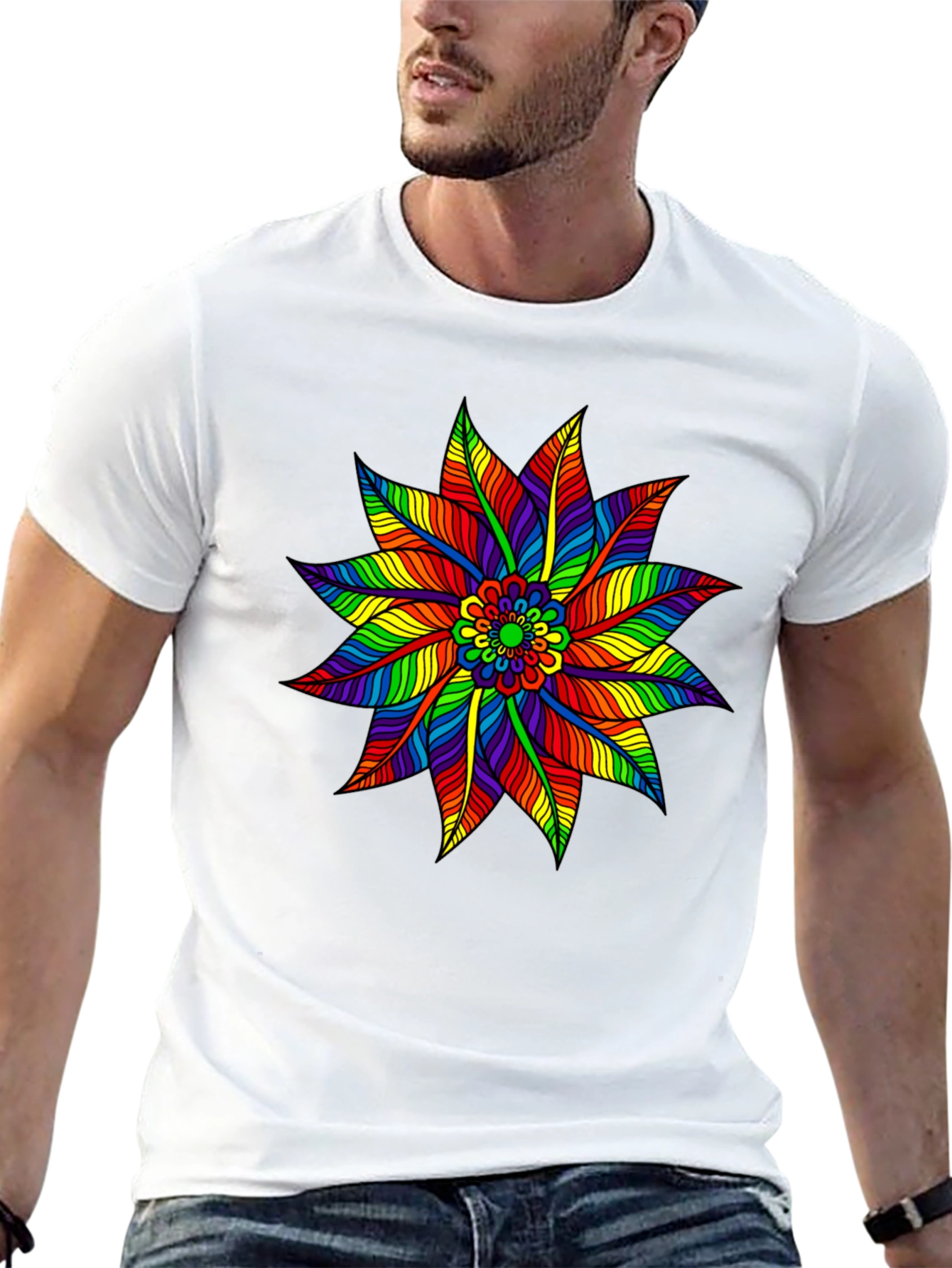Rainbow Flower Graphic Tee - Stylish Black T-Shirt