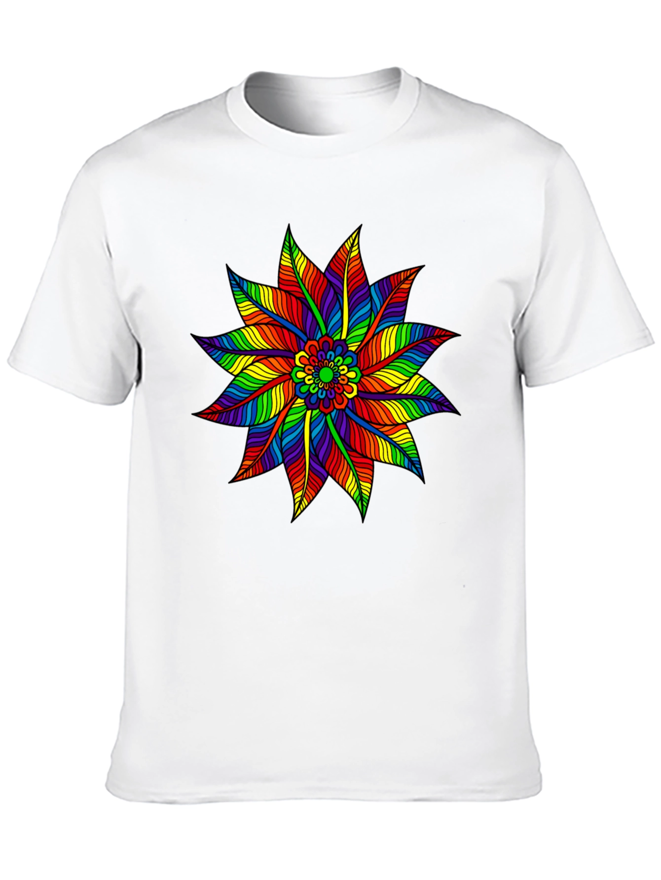 Rainbow Flower Graphic Tee - Stylish Black T-Shirt