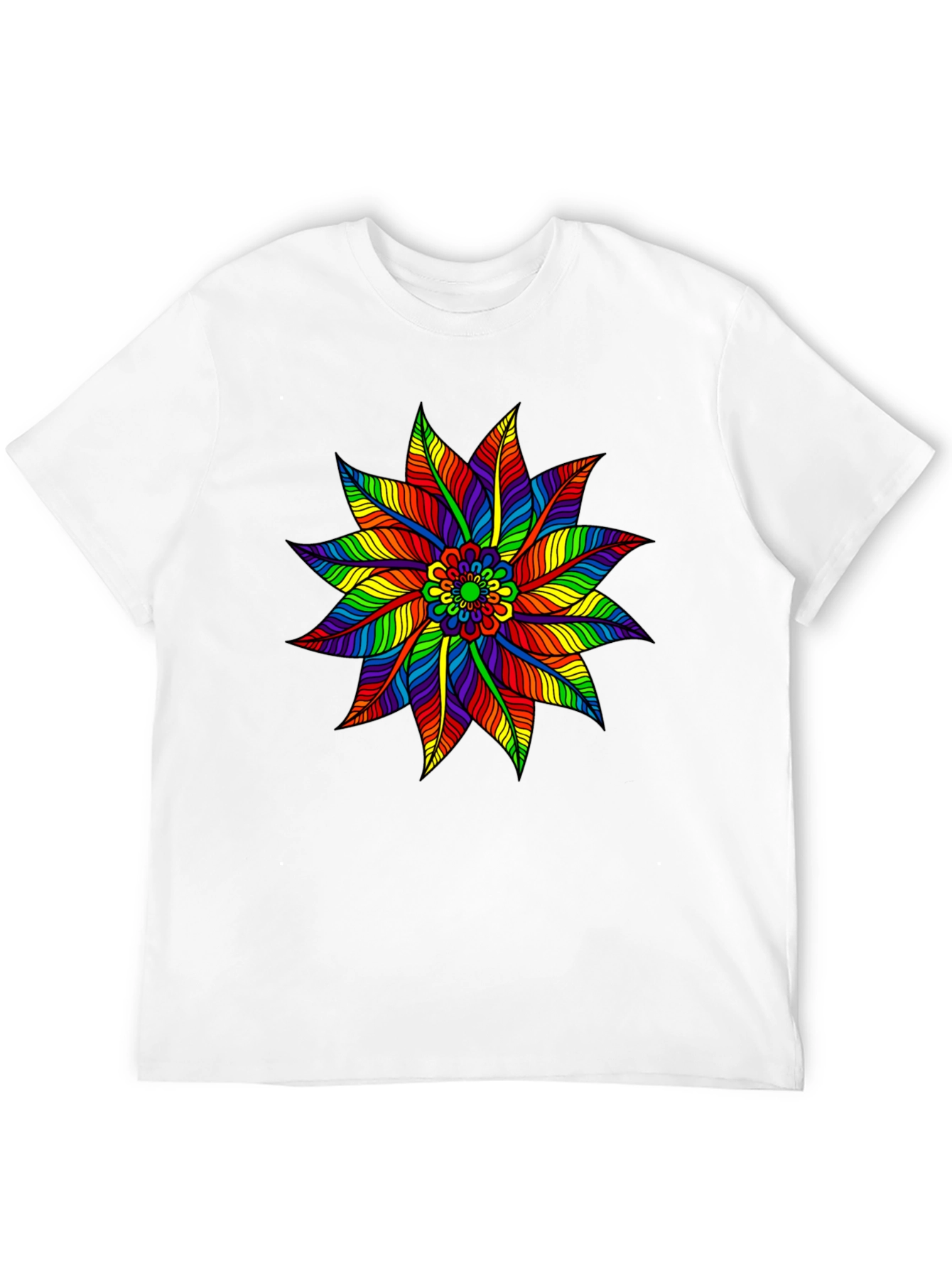 Rainbow Flower Graphic Tee - Stylish Black T-Shirt