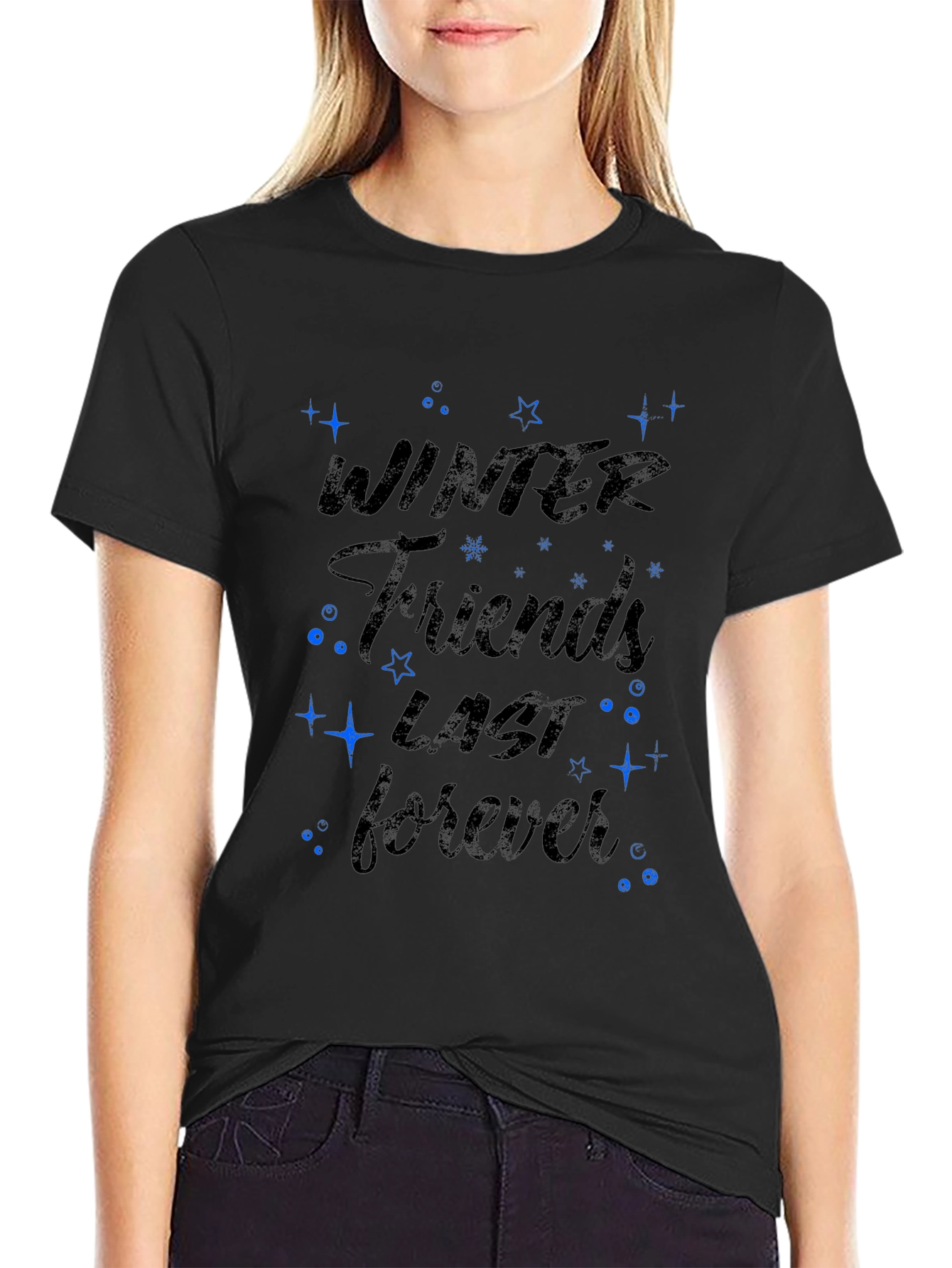 Winter Friends Forever Black Graphic Tee
