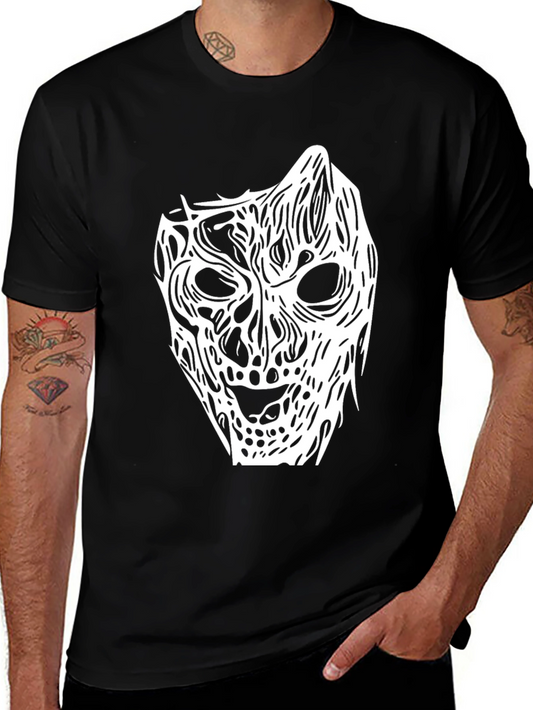 Horror Mask Graphic Tee - Black Cotton Shirt