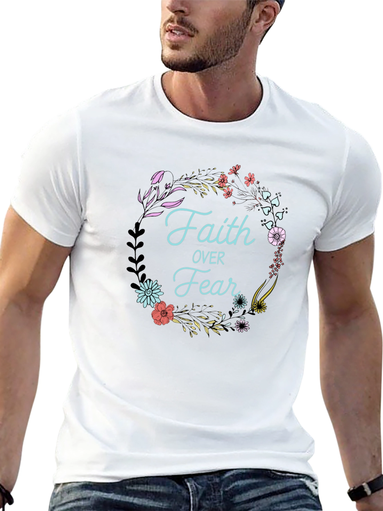 Faith Over Fear Floral Wreath Graphic Tee