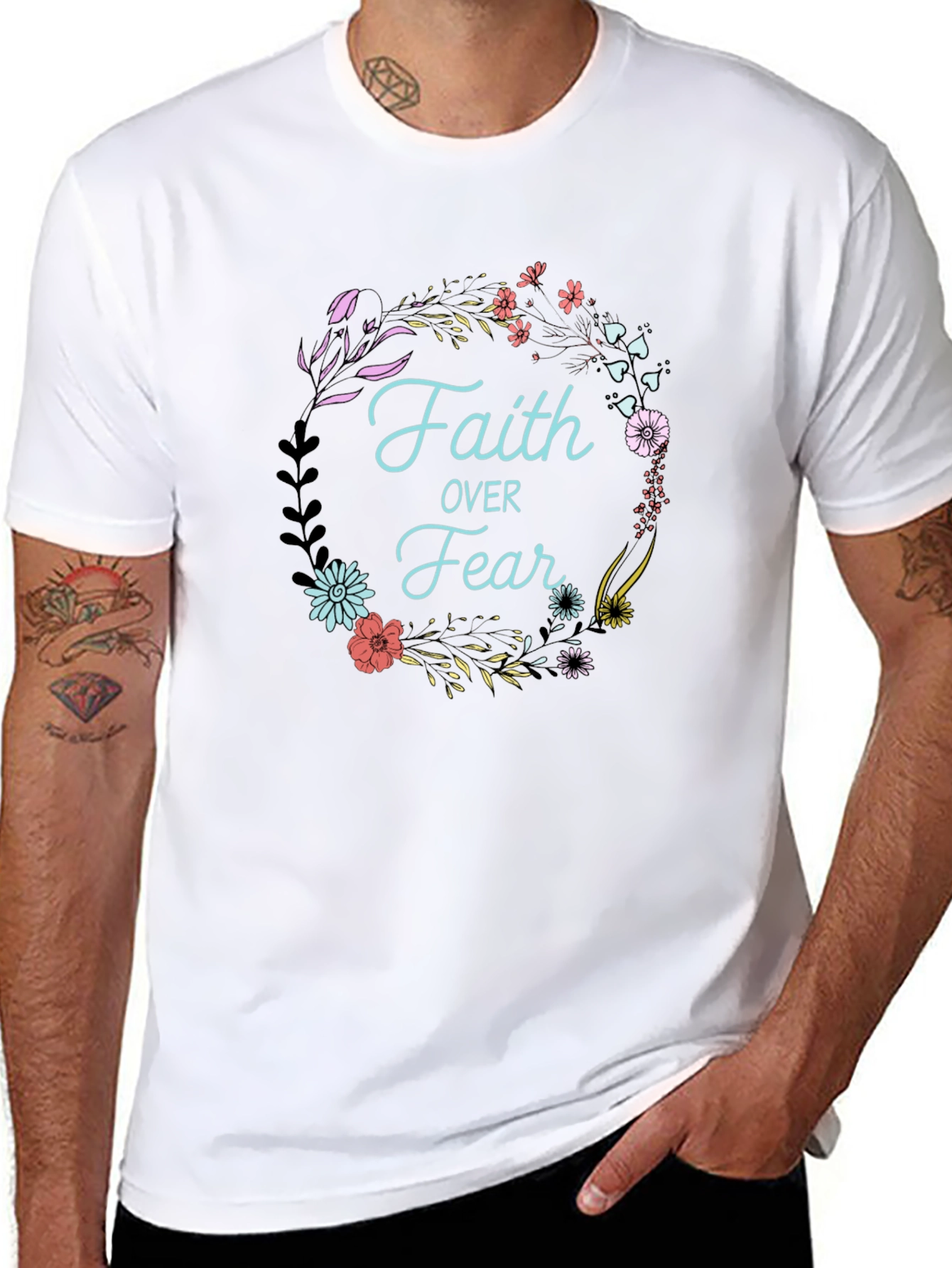 Faith Over Fear Floral Wreath Graphic Tee