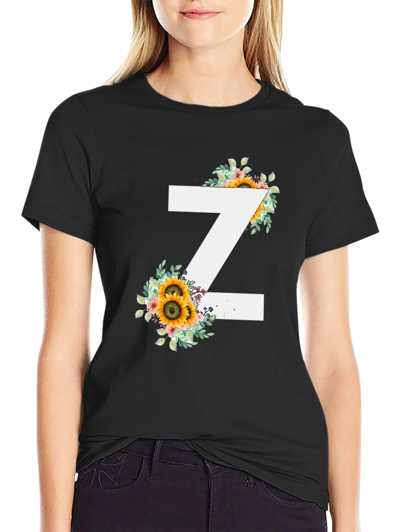 Sunflower Initial Z Black T-Shirt