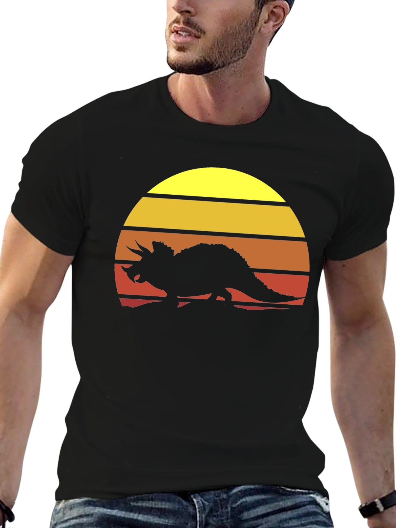 Retro Dinosaur Sunset Graphic Tee