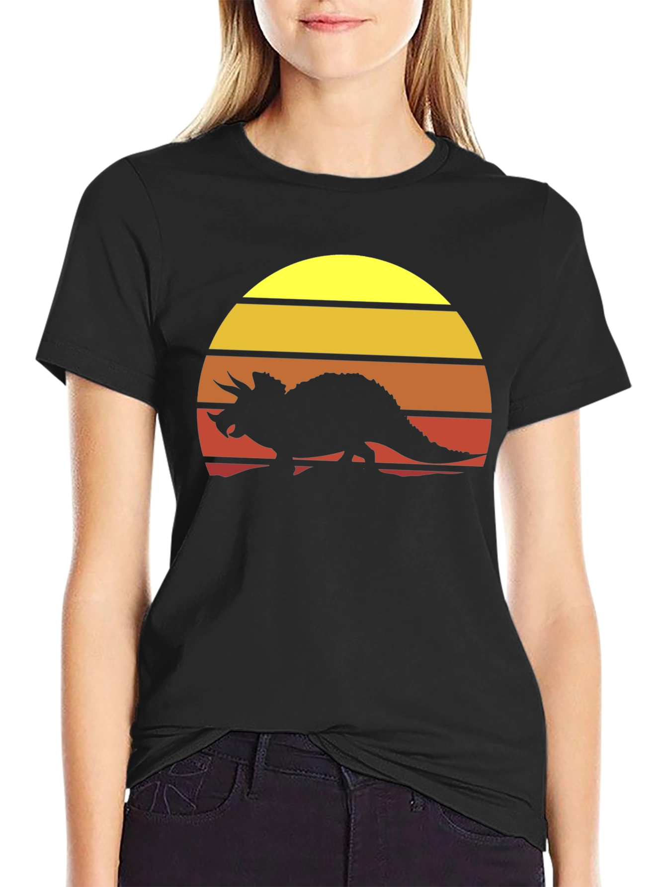 Retro Dinosaur Sunset Graphic Tee