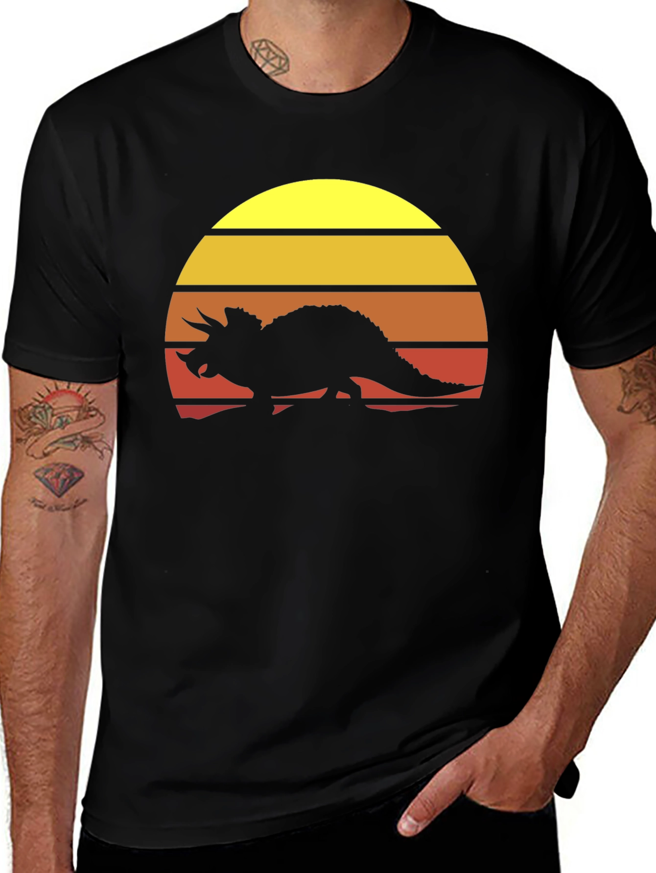 Retro Dinosaur Sunset Graphic Tee