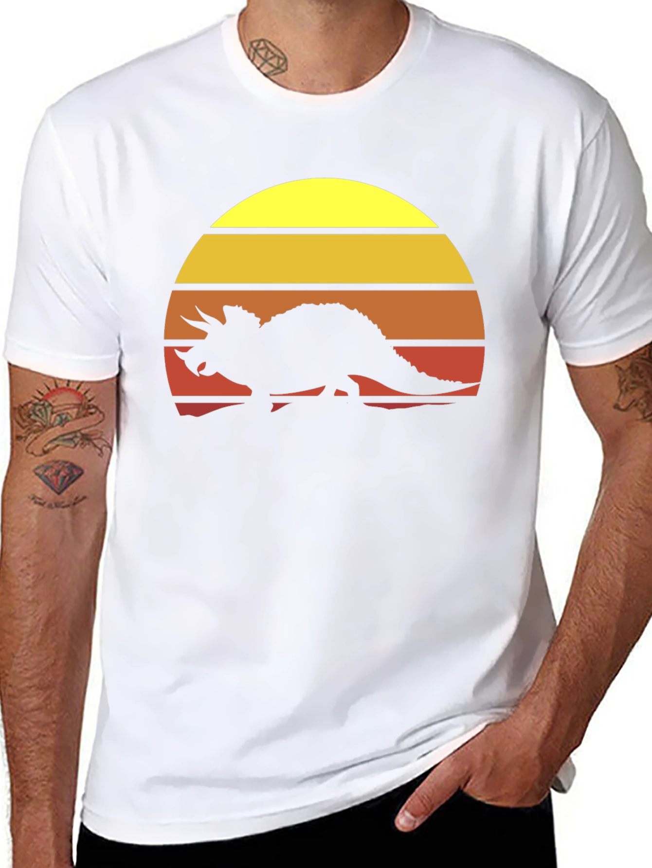 Retro Dinosaur Sunset Graphic Tee
