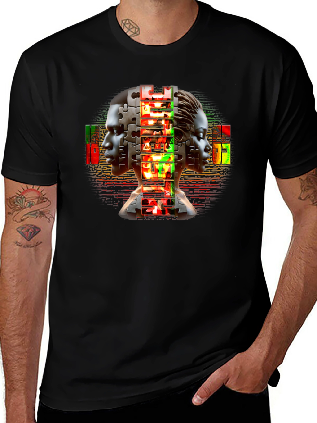 Puzzle Piece People Graphic Black T-Shirt